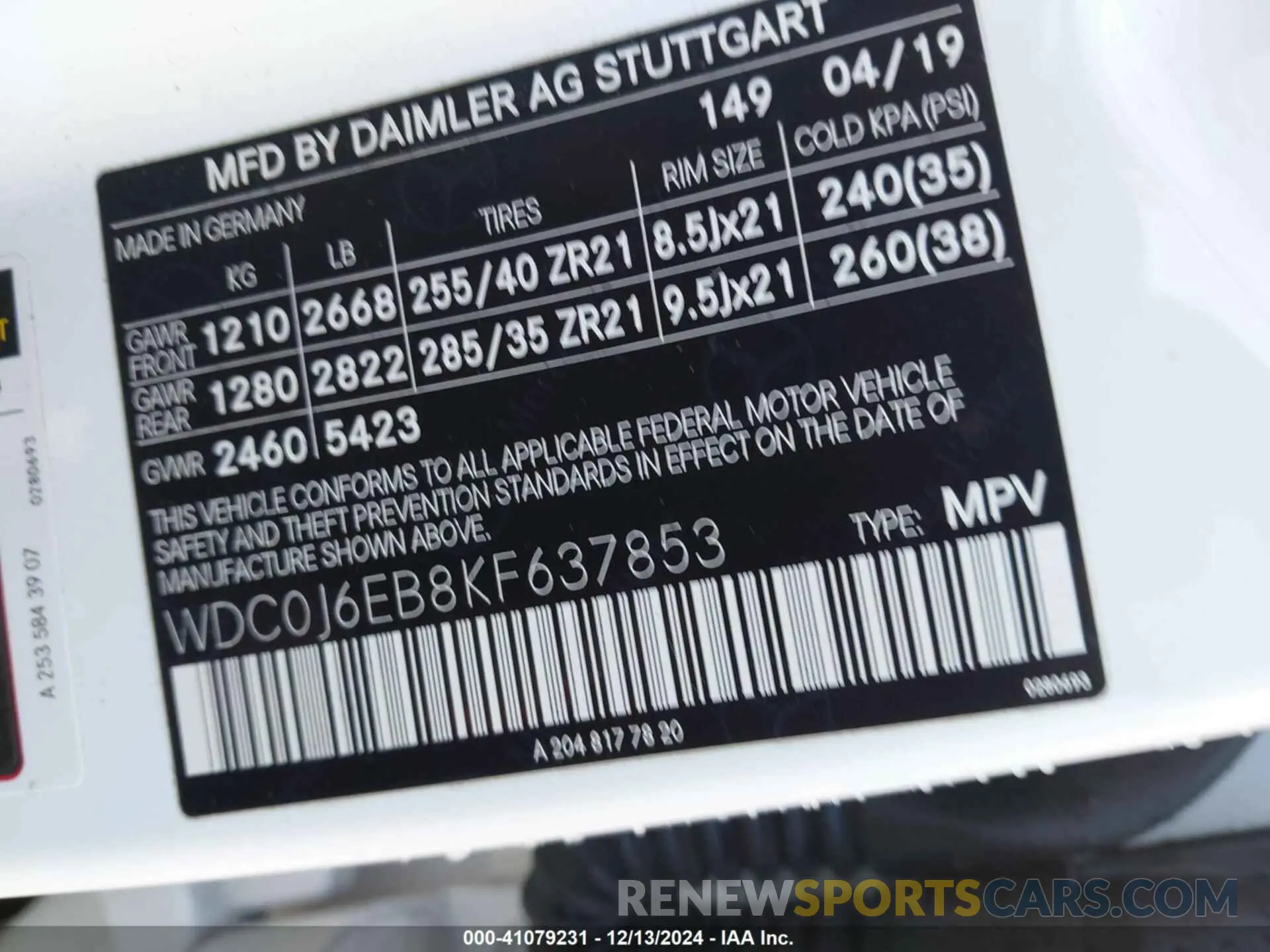 9 fotografías del automóvil dañado WDC0J6EB8KF637853 MERCEDES-BENZ AMG GLC 43 COUPE 2019