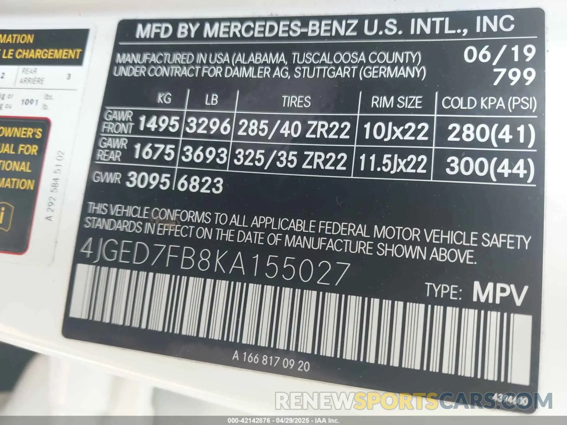 9 fotografías del automóvil dañado 4JGED7FB8KA155027 MERCEDES-BENZ AMG GLE 63 COUPE 2019