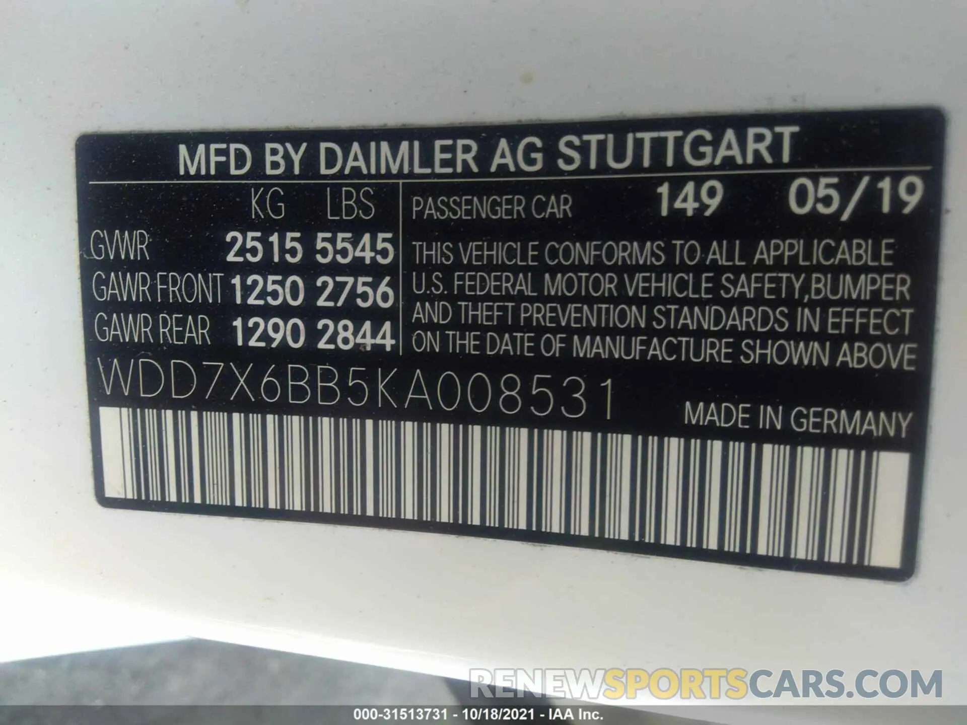 9 fotografías del automóvil dañado WDD7X6BB5KA008531 MERCEDES-BENZ AMG GT 2019