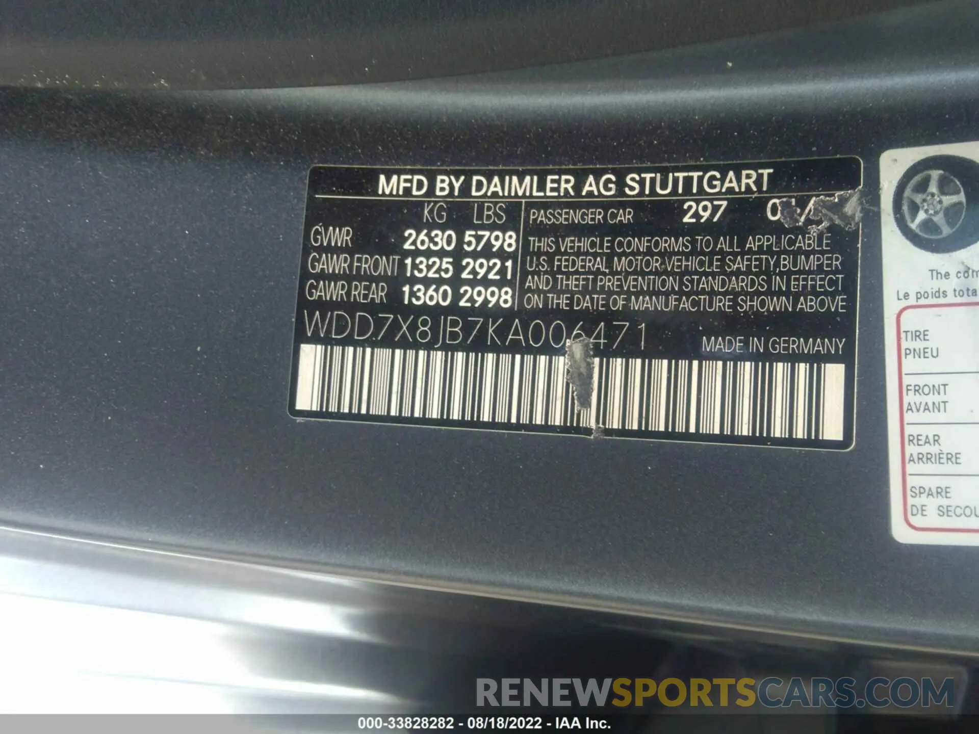 9 fotografías del automóvil dañado WDD7X8JB7KA006471 MERCEDES-BENZ AMG GT 2019