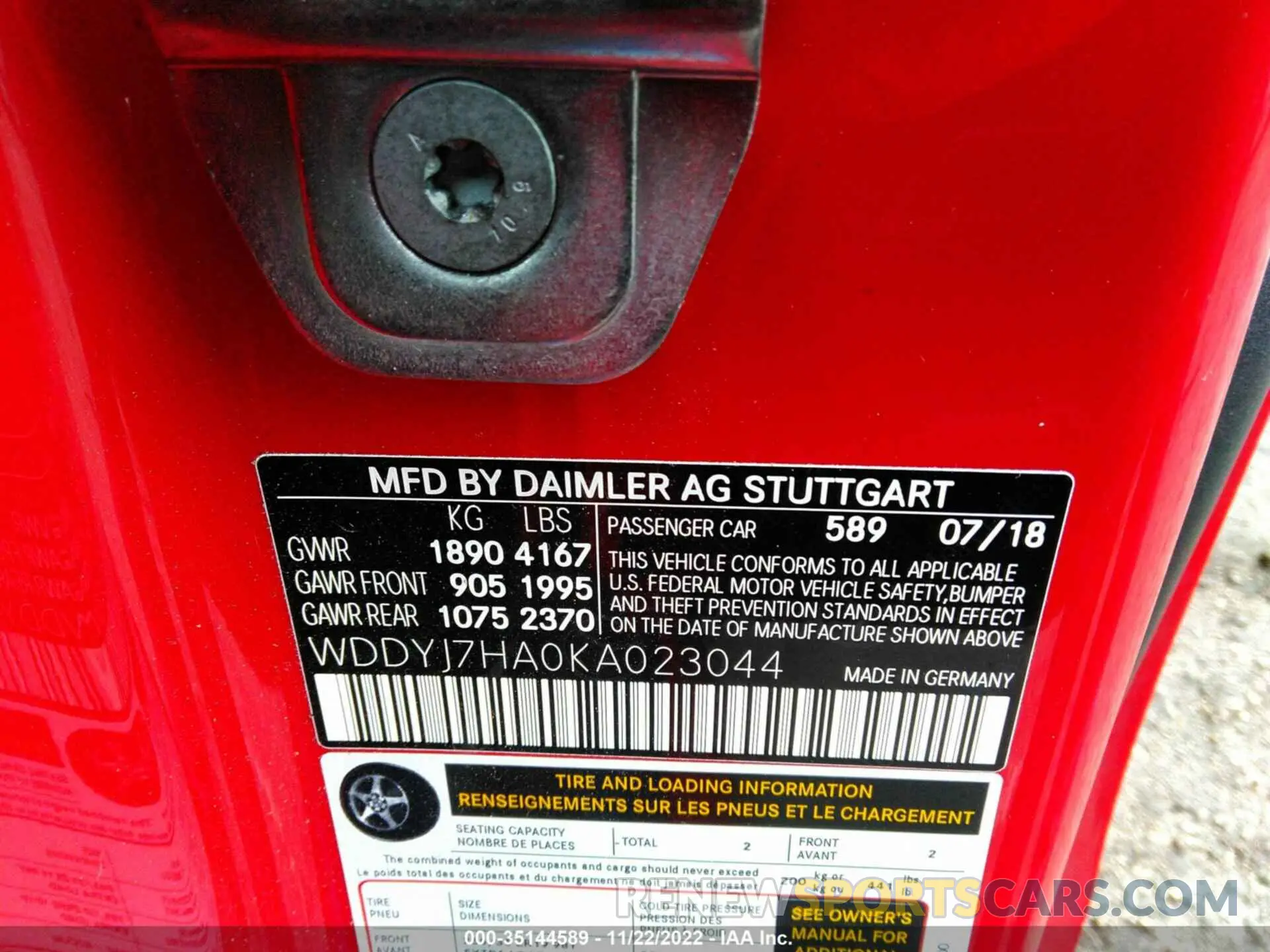 9 fotografías del automóvil dañado WDDYJ7HA0KA023044 MERCEDES-BENZ AMG GT 2019