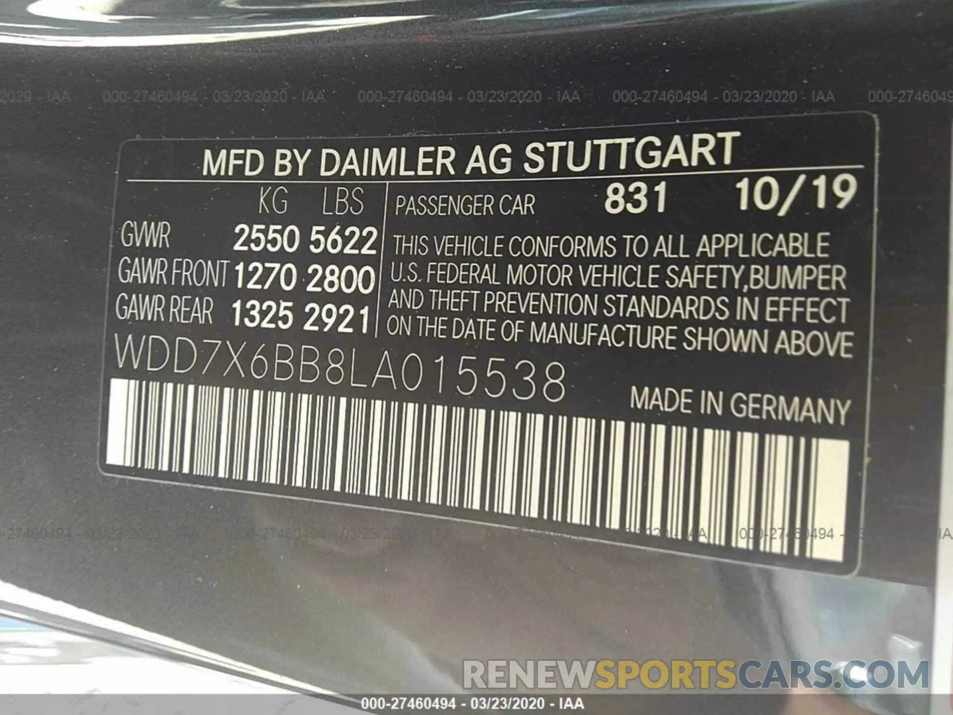 9 fotografías del automóvil dañado WDD7X6BB8LA015538 MERCEDES-BENZ AMG GT 2020