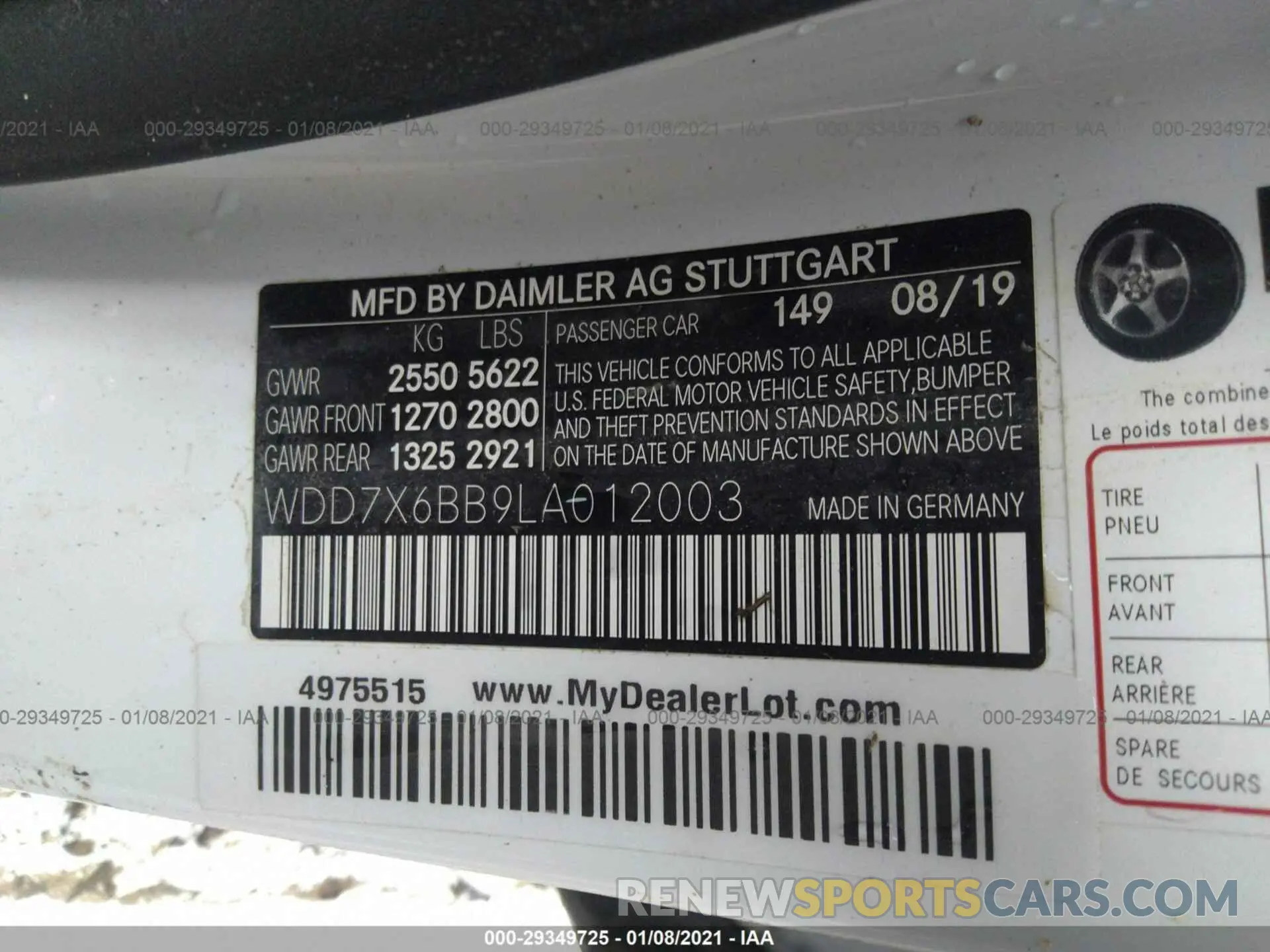 9 fotografías del automóvil dañado WDD7X6BB9LA012003 MERCEDES-BENZ AMG GT 2020