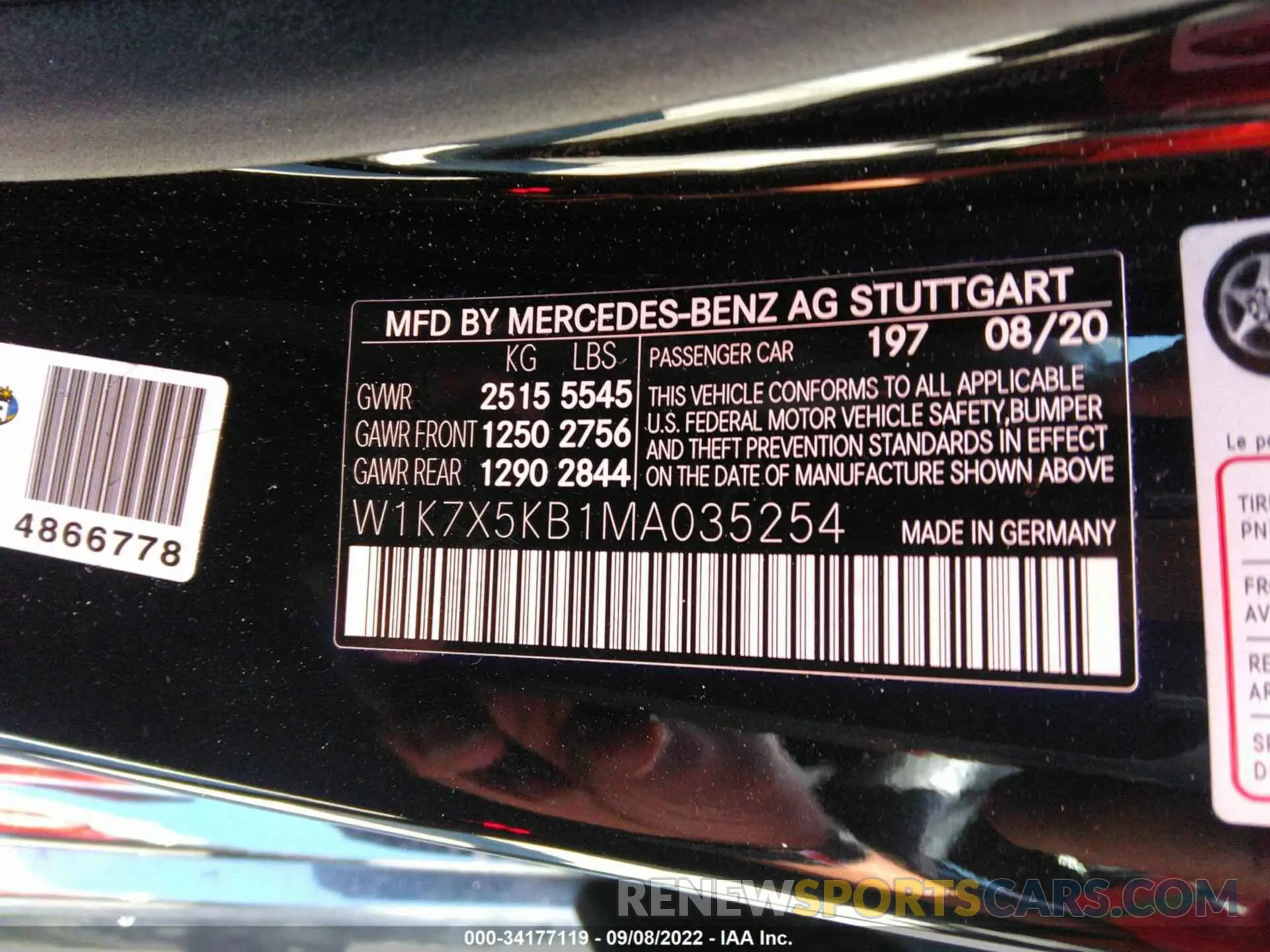 9 fotografías del automóvil dañado W1K7X5KB1MA035254 MERCEDES-BENZ AMG GT 2021