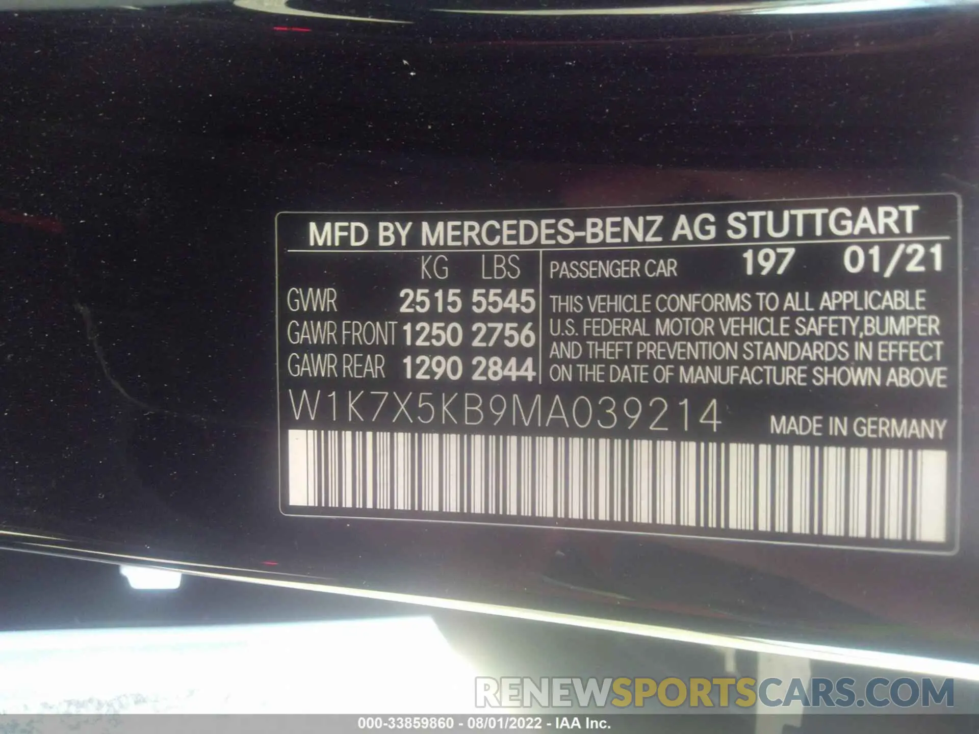 9 fotografías del automóvil dañado W1K7X5KB9MA039214 MERCEDES-BENZ AMG GT 2021