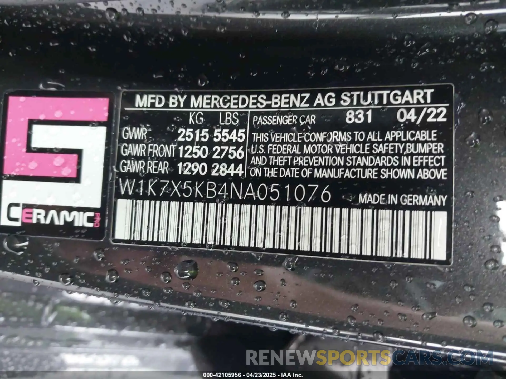 9 fotografías del automóvil dañado W1K7X5KB4NA051076 MERCEDES-BENZ AMG GT 43 4-DOOR COUPE 2022