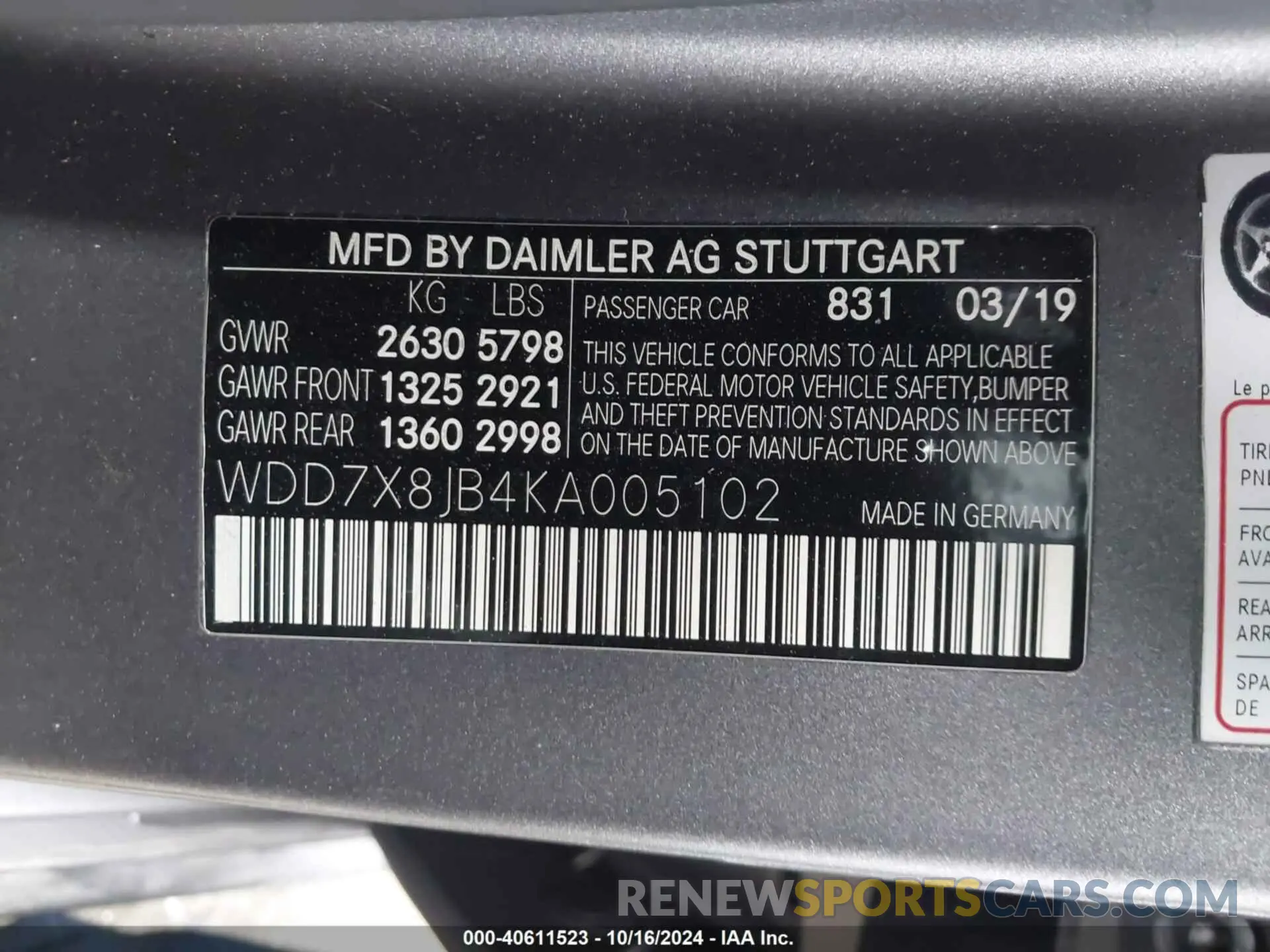 9 fotografías del automóvil dañado WDD7X8JB4KA005102 MERCEDES-BENZ AMG GT 63 4-DOOR COUPE 2019