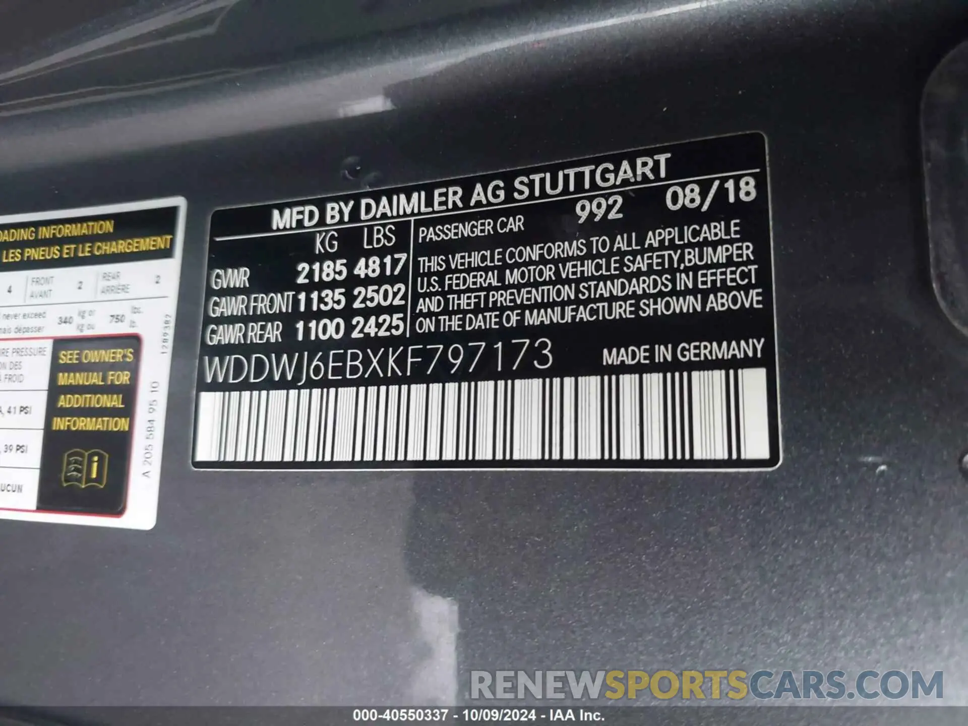 9 fotografías del automóvil dañado WDDWJ6EBXKF797173 MERCEDES-BENZ C 2019