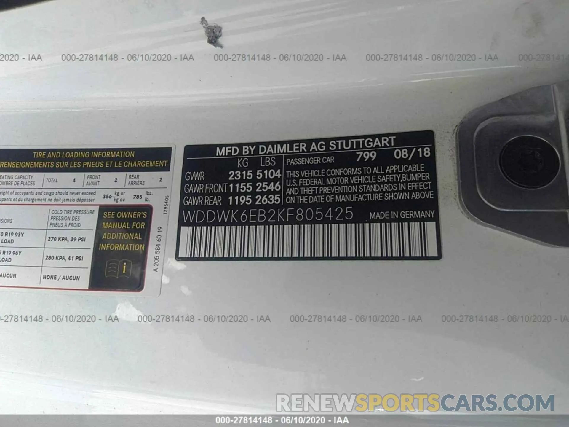 9 fotografías del automóvil dañado WDDWK6EB2KF805425 MERCEDES-BENZ C 2019
