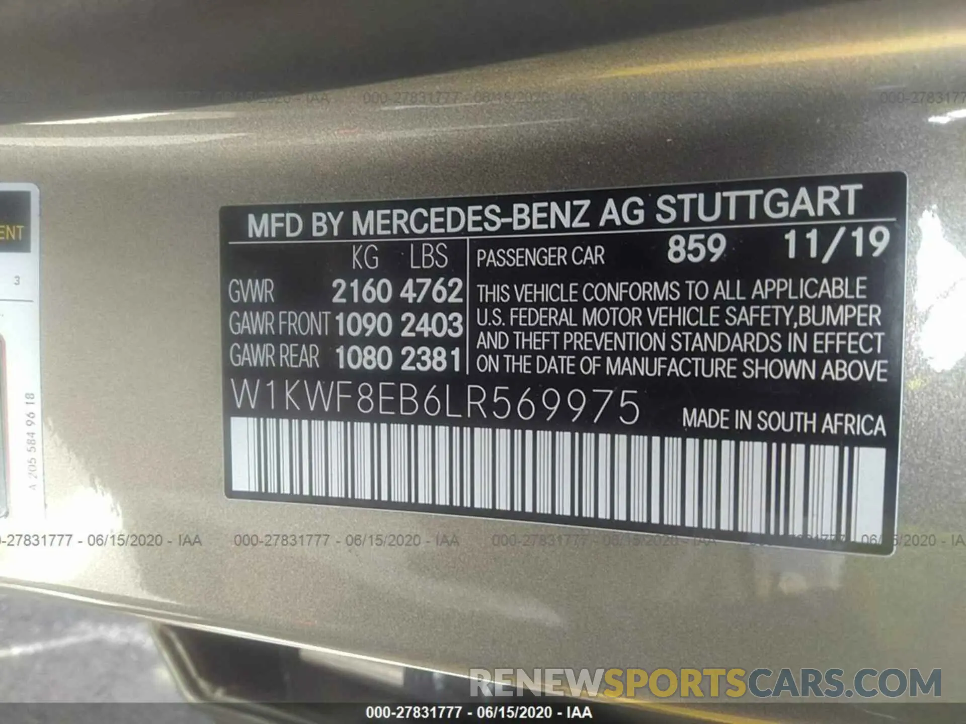 9 fotografías del automóvil dañado W1KWF8EB6LR569975 MERCEDES-BENZ C 2020