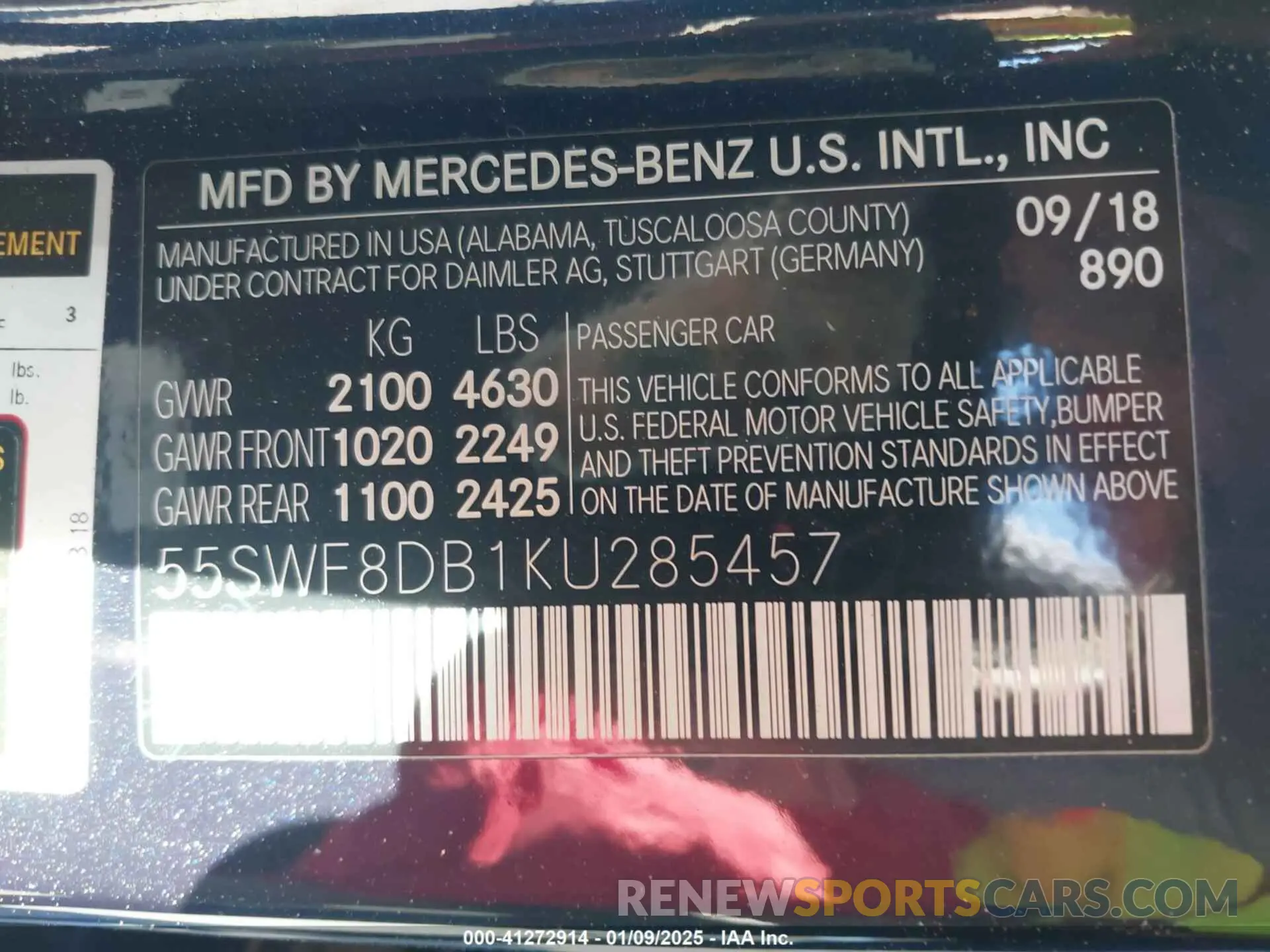 9 fotografías del automóvil dañado 55SWF8DB1KU285457 MERCEDES-BENZ C 300 2019