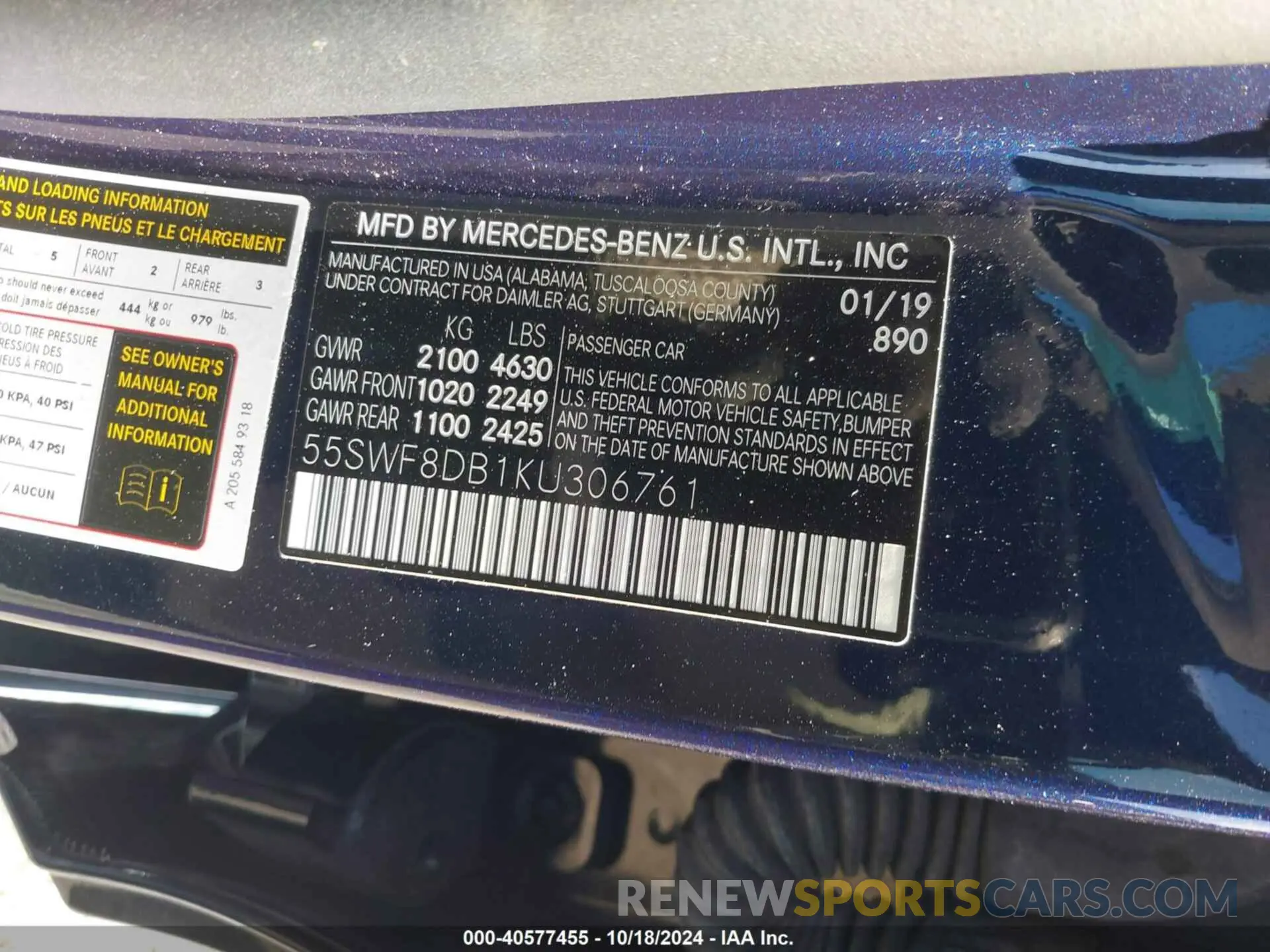 9 fotografías del automóvil dañado 55SWF8DB1KU306761 MERCEDES-BENZ C 300 2019