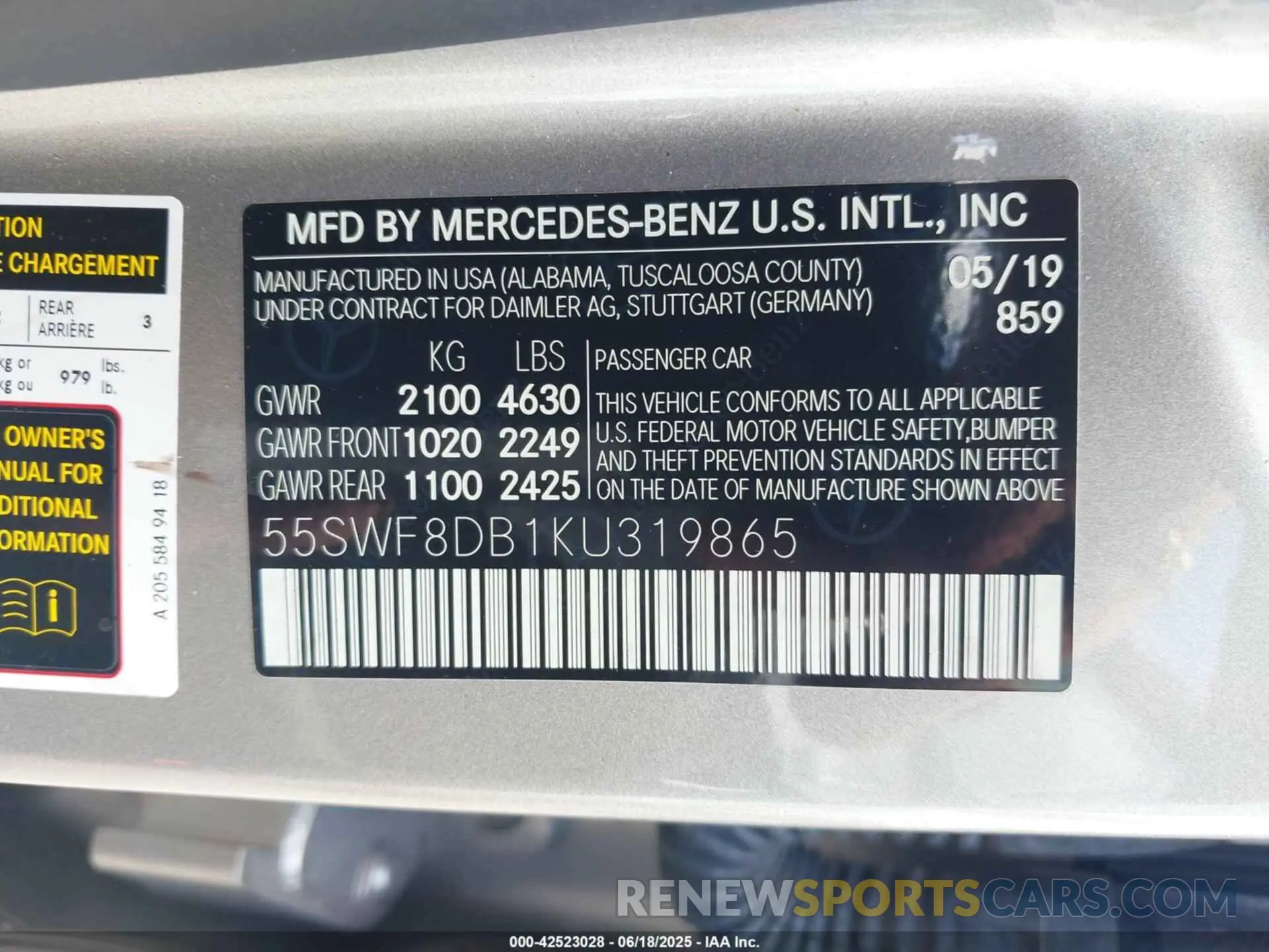 9 fotografías del automóvil dañado 55SWF8DB1KU319865 MERCEDES-BENZ C 300 2019