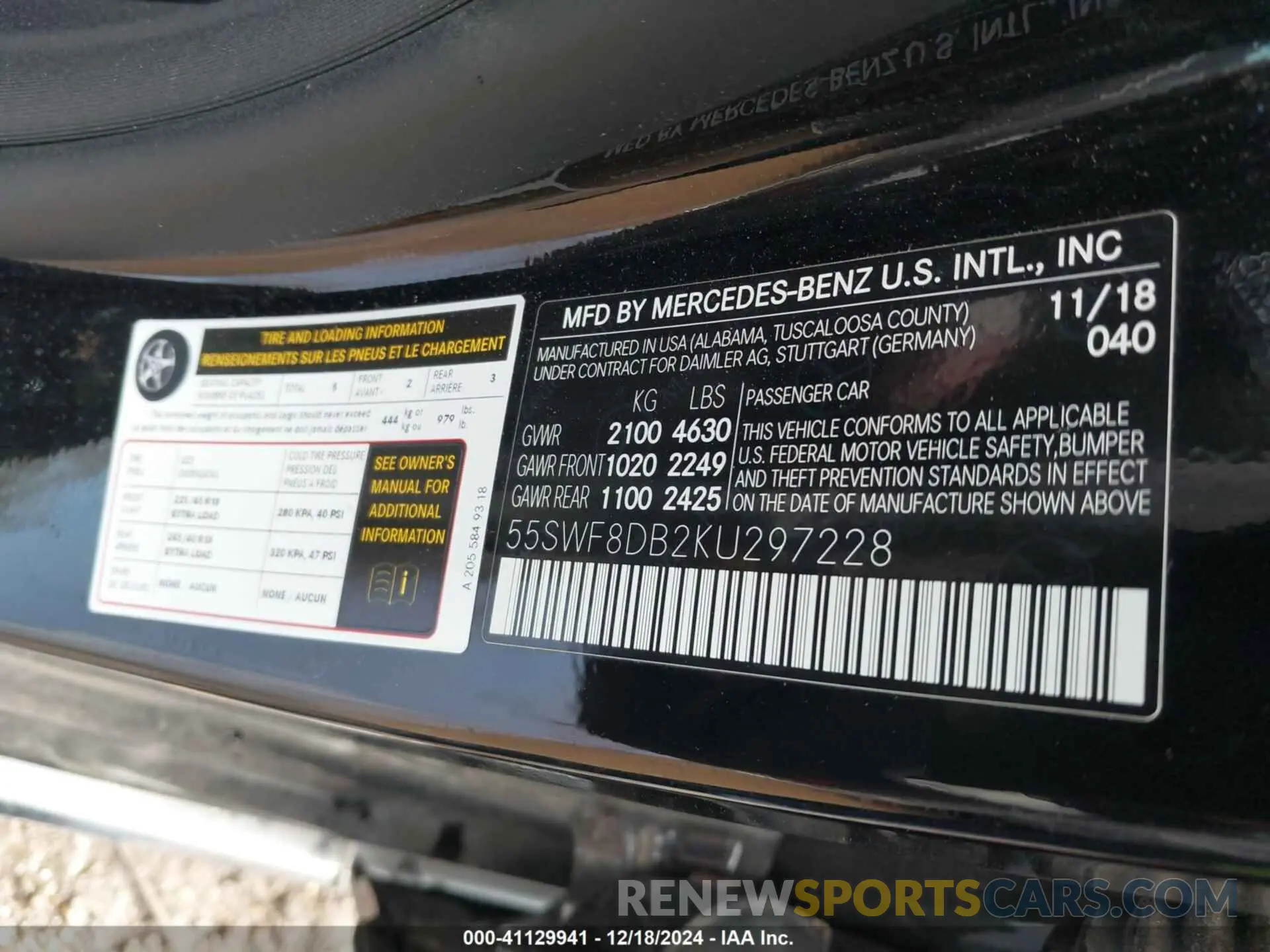 9 fotografías del automóvil dañado 55SWF8DB2KU297228 MERCEDES-BENZ C 300 2019