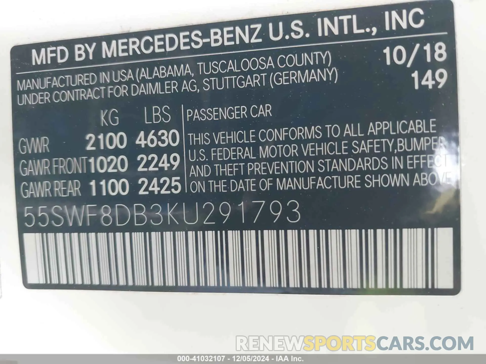 9 fotografías del automóvil dañado 55SWF8DB3KU291793 MERCEDES-BENZ C 300 2019