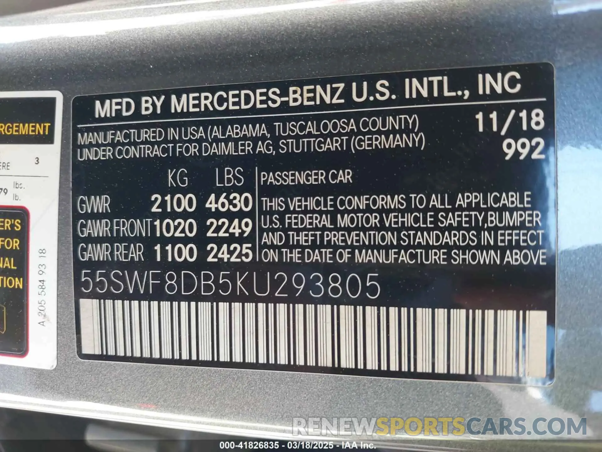 9 fotografías del automóvil dañado 55SWF8DB5KU293805 MERCEDES-BENZ C 300 2019