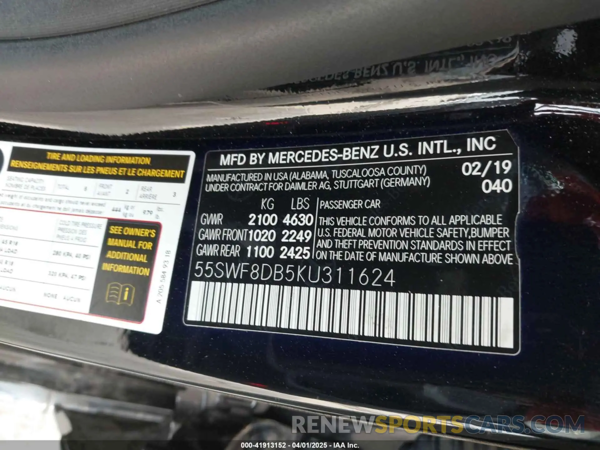 9 fotografías del automóvil dañado 55SWF8DB5KU311624 MERCEDES-BENZ C 300 2019