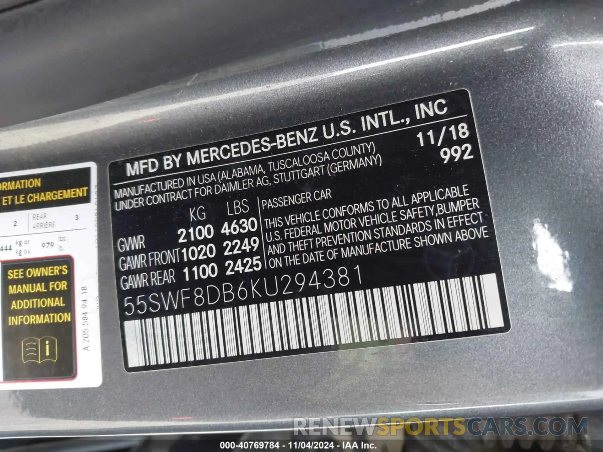 9 fotografías del automóvil dañado 55SWF8DB6KU294381 MERCEDES-BENZ C 300 2019