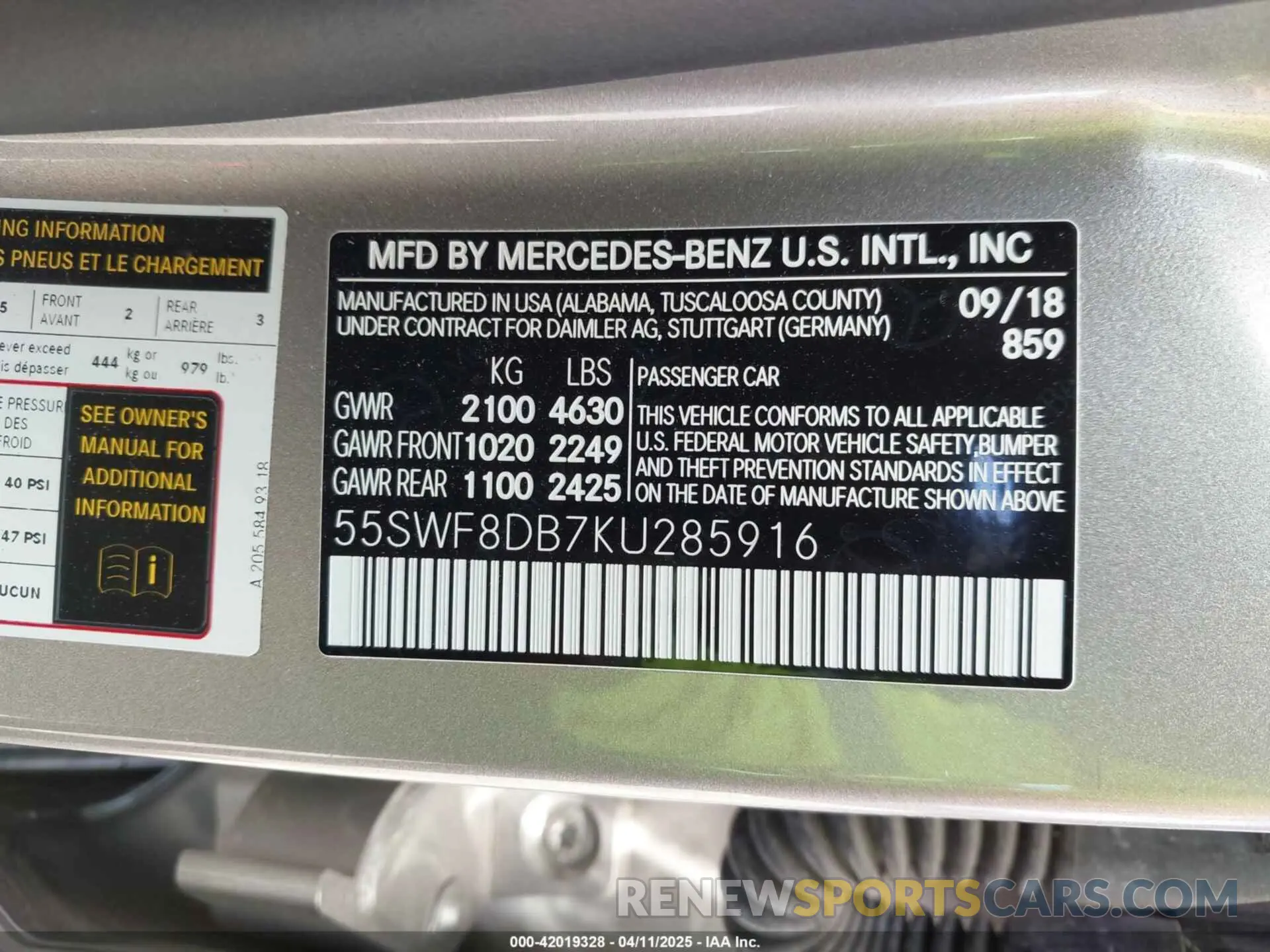 9 fotografías del automóvil dañado 55SWF8DB7KU285916 MERCEDES-BENZ C 300 2019