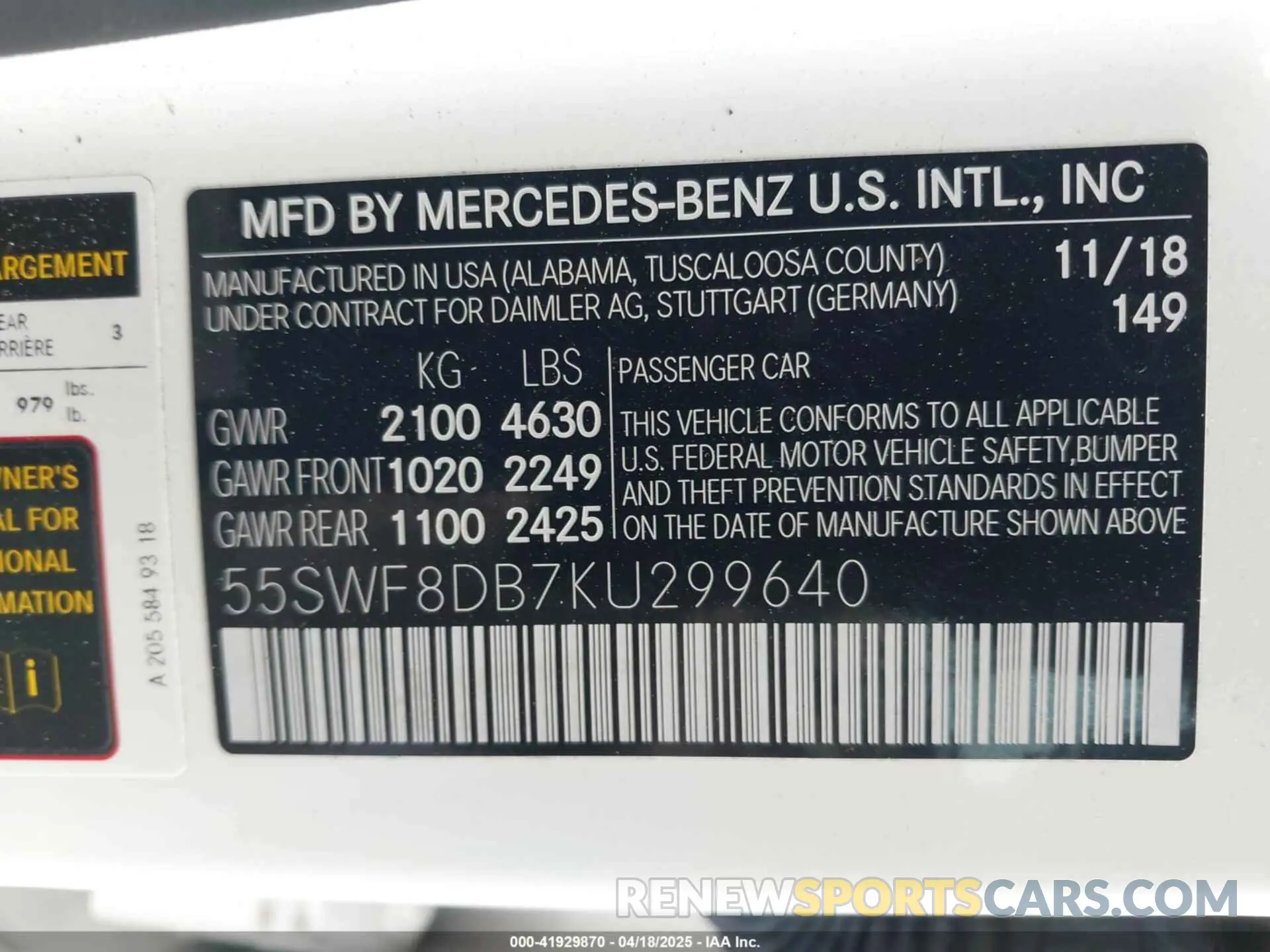 9 fotografías del automóvil dañado 55SWF8DB7KU299640 MERCEDES-BENZ C 300 2019