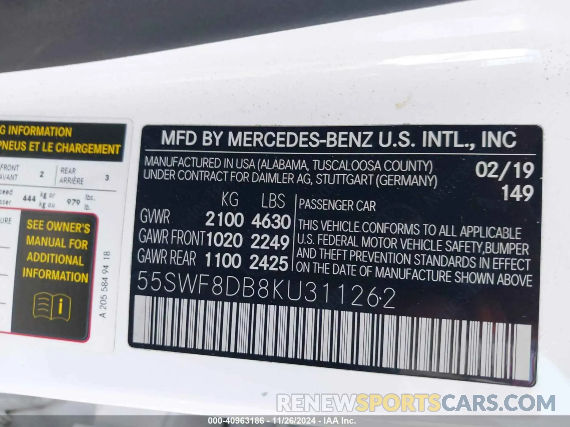 9 fotografías del automóvil dañado 55SWF8DB8KU311262 MERCEDES-BENZ C 300 2019