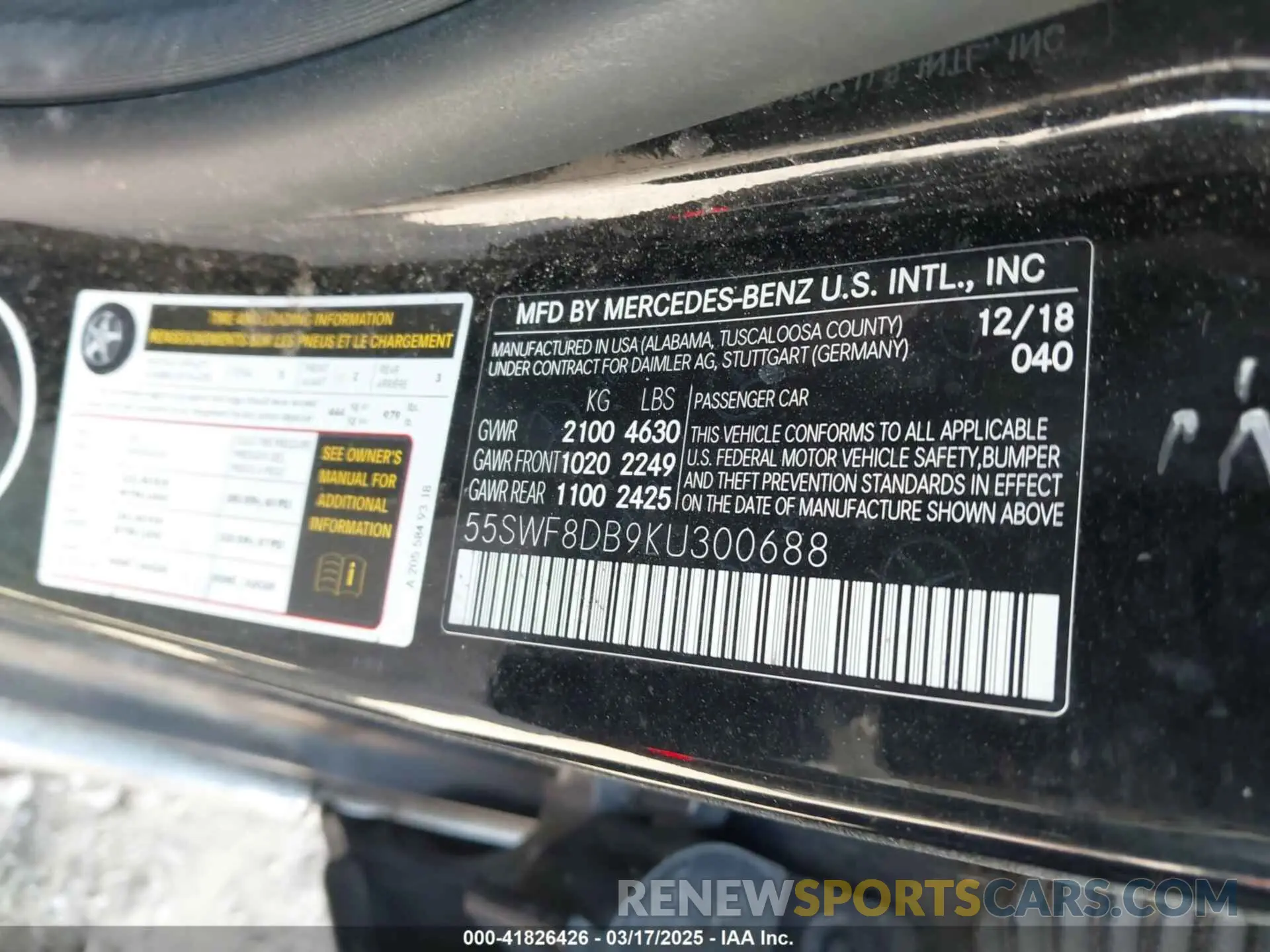 9 fotografías del automóvil dañado 55SWF8DB9KU300688 MERCEDES-BENZ C 300 2019