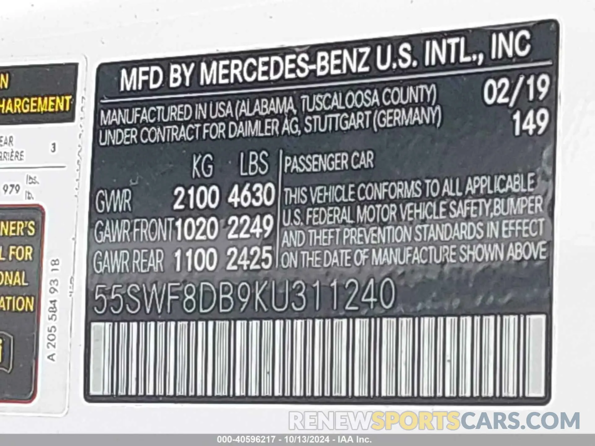9 fotografías del automóvil dañado 55SWF8DB9KU311240 MERCEDES-BENZ C 300 2019