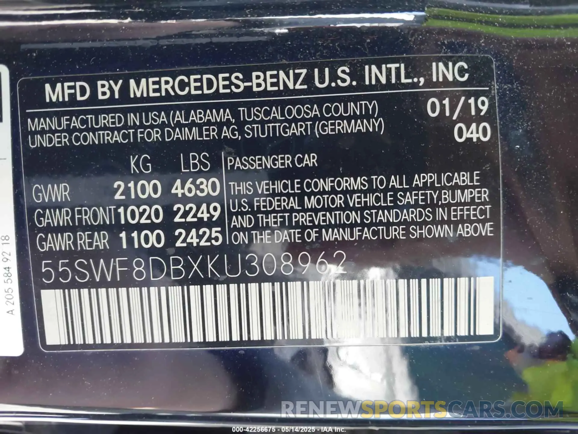 9 fotografías del automóvil dañado 55SWF8DBXKU308962 MERCEDES-BENZ C 300 2019