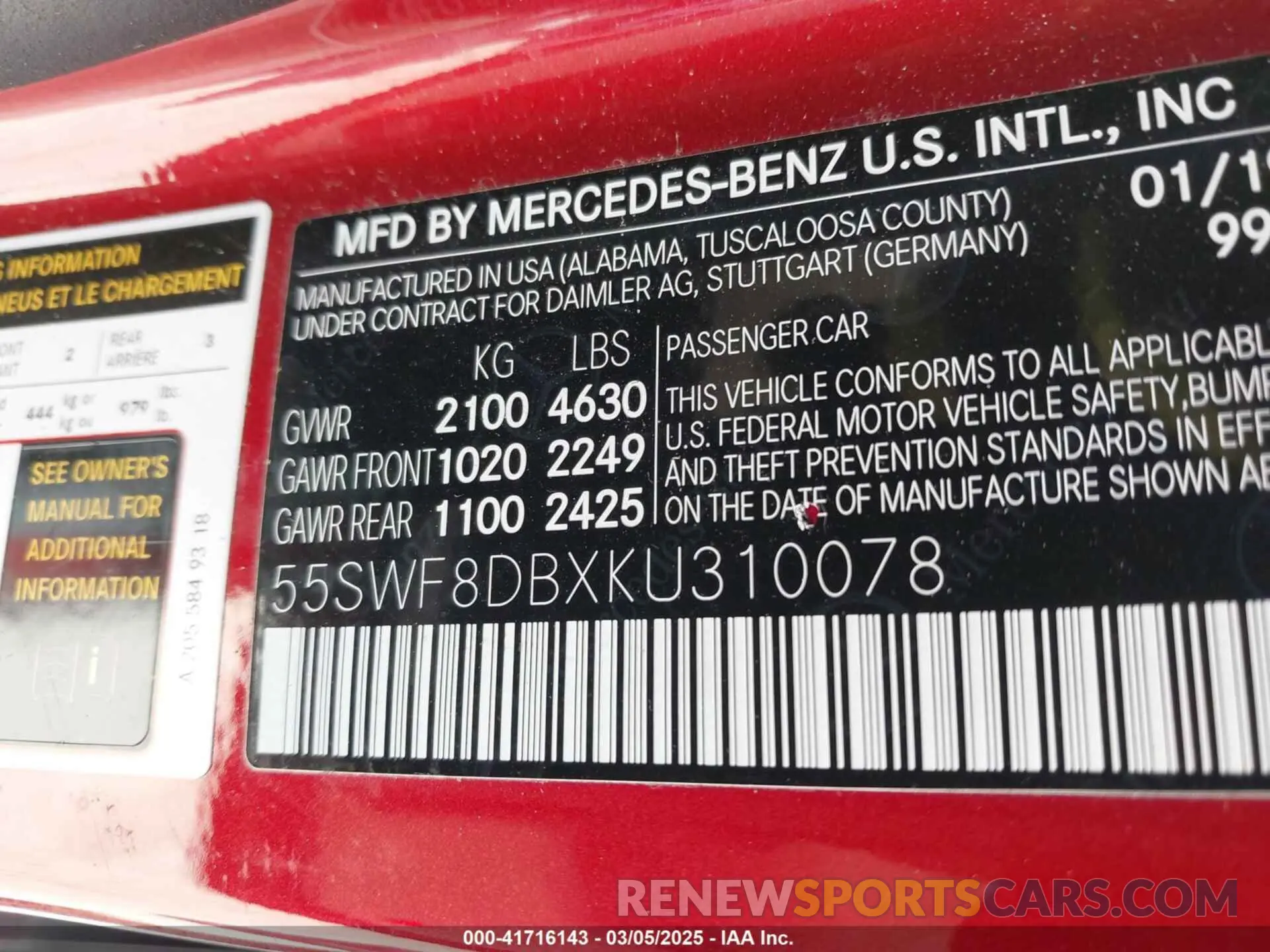 9 fotografías del automóvil dañado 55SWF8DBXKU310078 MERCEDES-BENZ C 300 2019