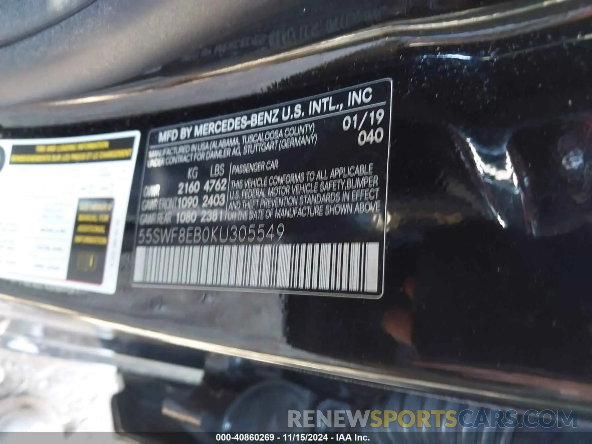 9 fotografías del automóvil dañado 55SWF8EB0KU305549 MERCEDES-BENZ C 300 2019