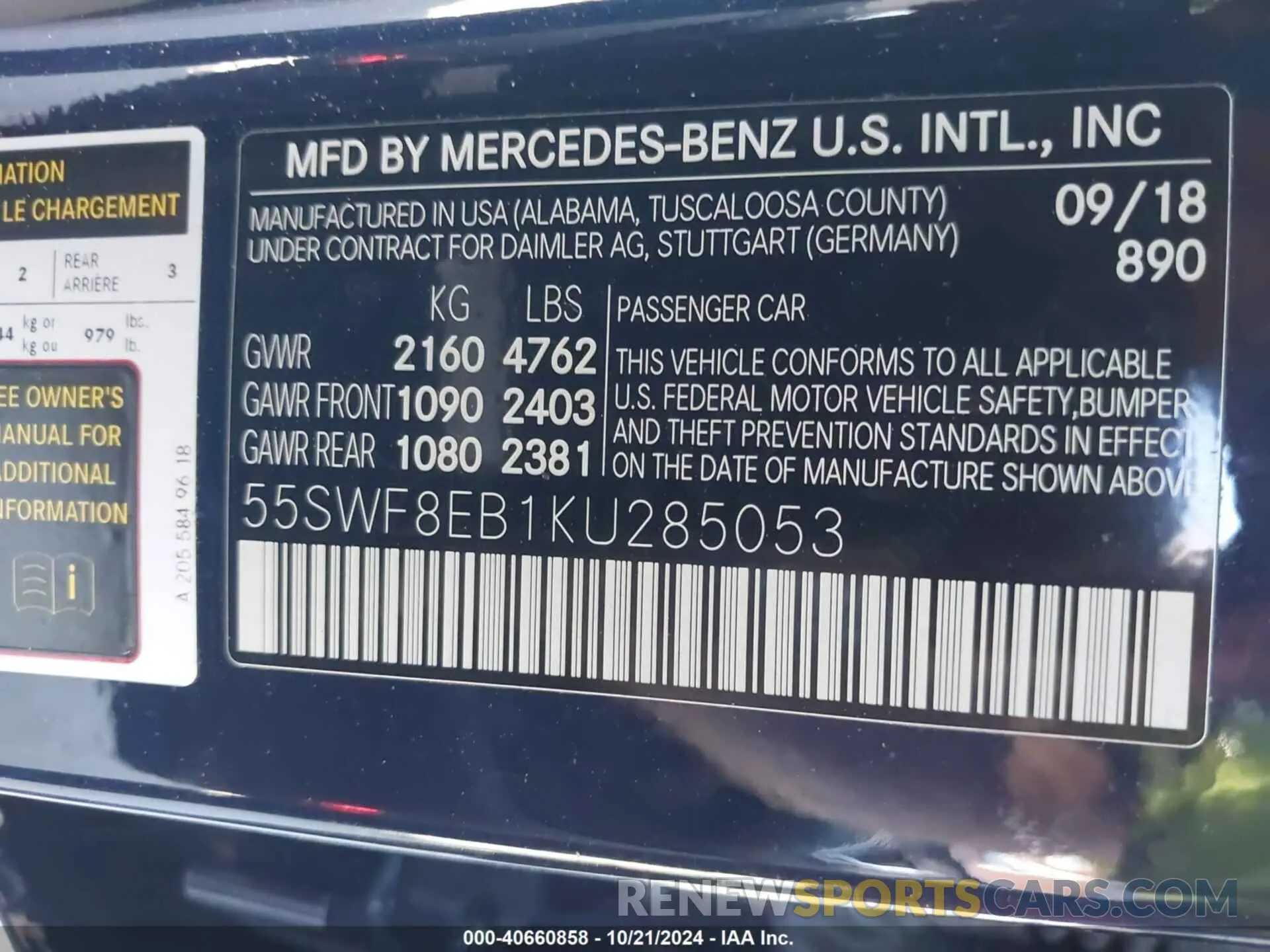 9 fotografías del automóvil dañado 55SWF8EB1KU285053 MERCEDES-BENZ C 300 2019