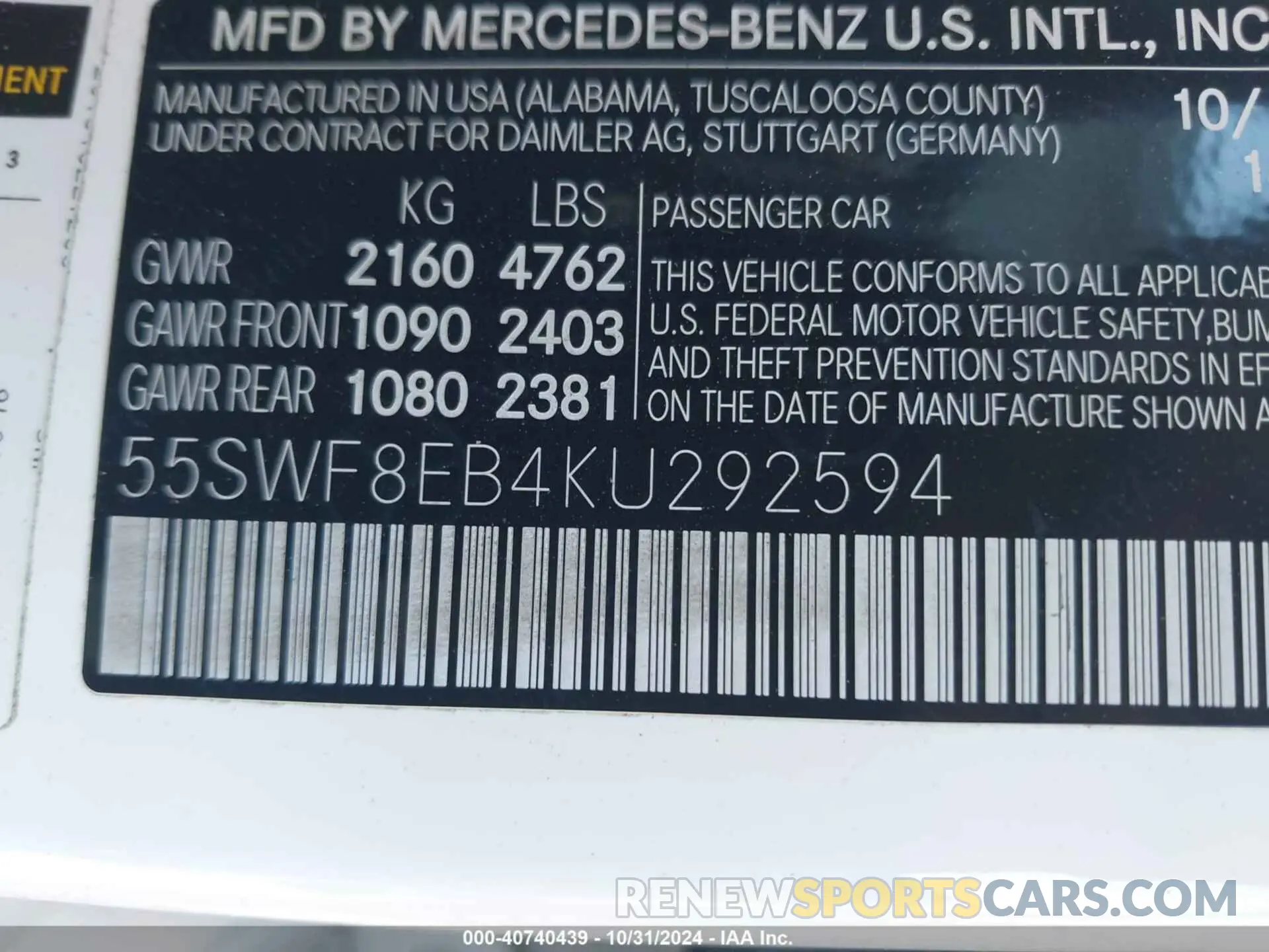9 fotografías del automóvil dañado 55SWF8EB4KU292594 MERCEDES-BENZ C 300 2019