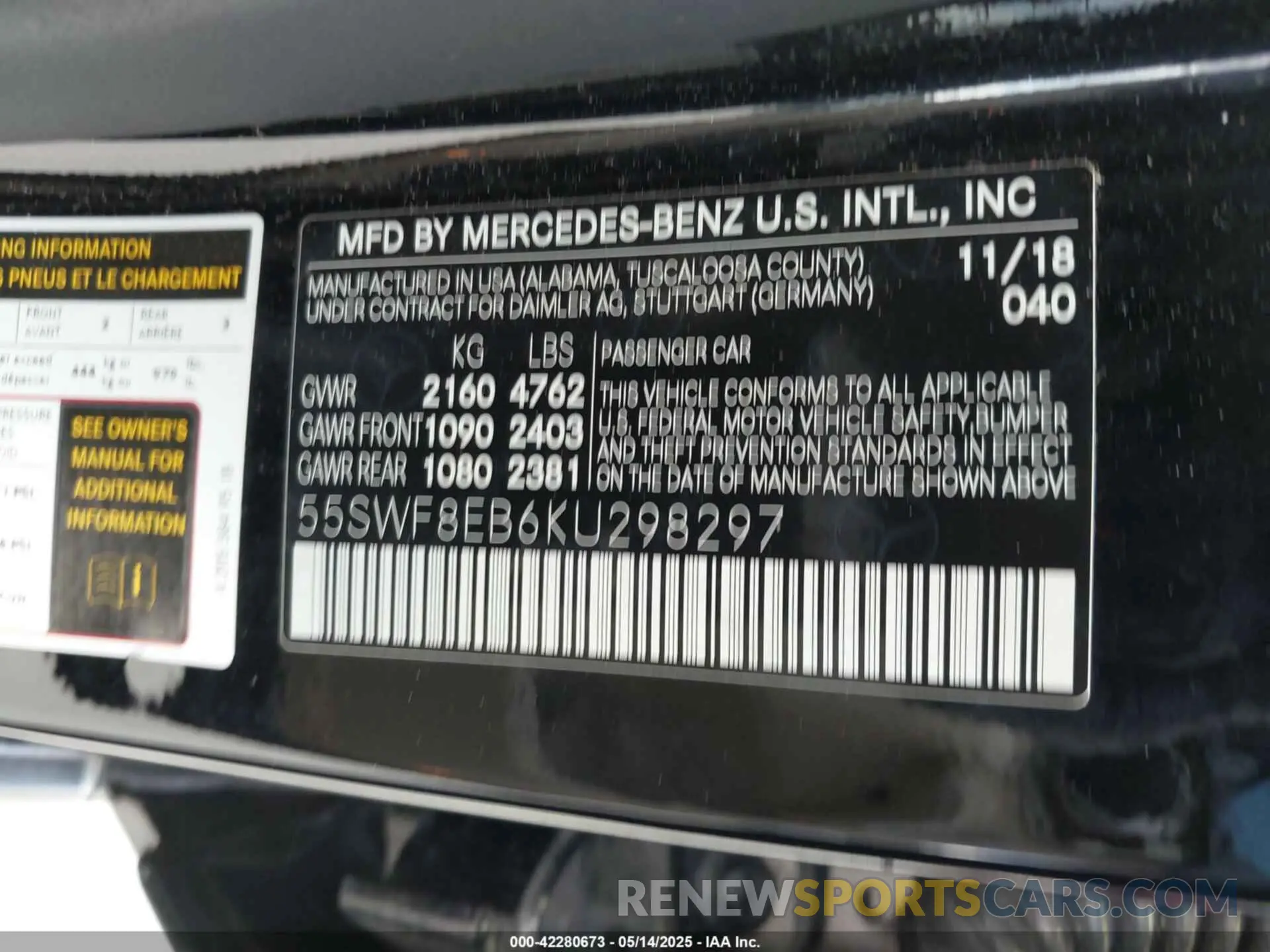 9 fotografías del automóvil dañado 55SWF8EB6KU298297 MERCEDES-BENZ C 300 2019