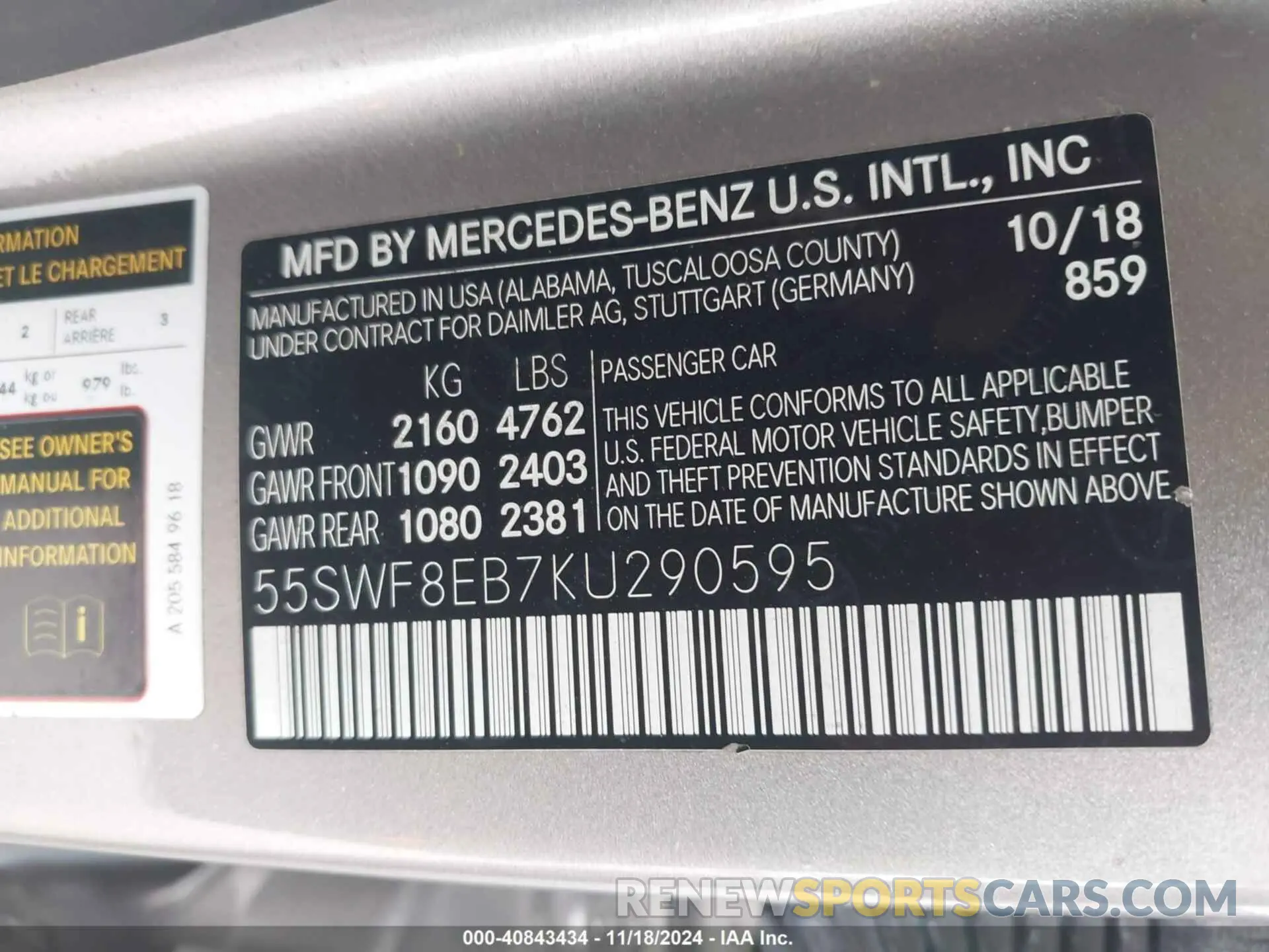 9 fotografías del automóvil dañado 55SWF8EB7KU290595 MERCEDES-BENZ C 300 2019