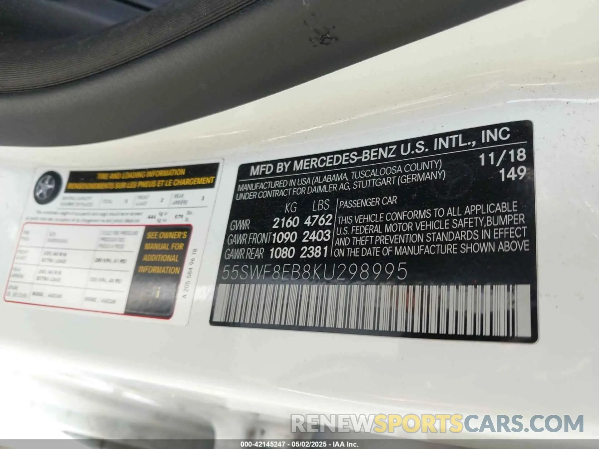 9 fotografías del automóvil dañado 55SWF8EB8KU298995 MERCEDES-BENZ C 300 2019