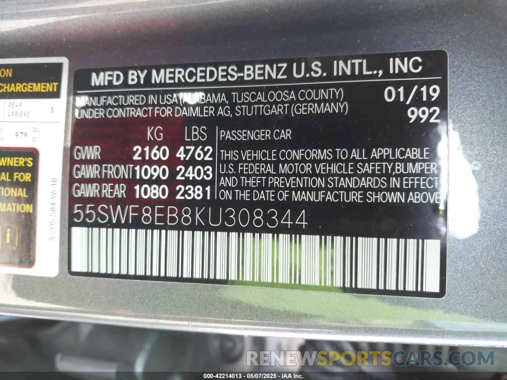 9 fotografías del automóvil dañado 55SWF8EB8KU308344 MERCEDES-BENZ C 300 2019