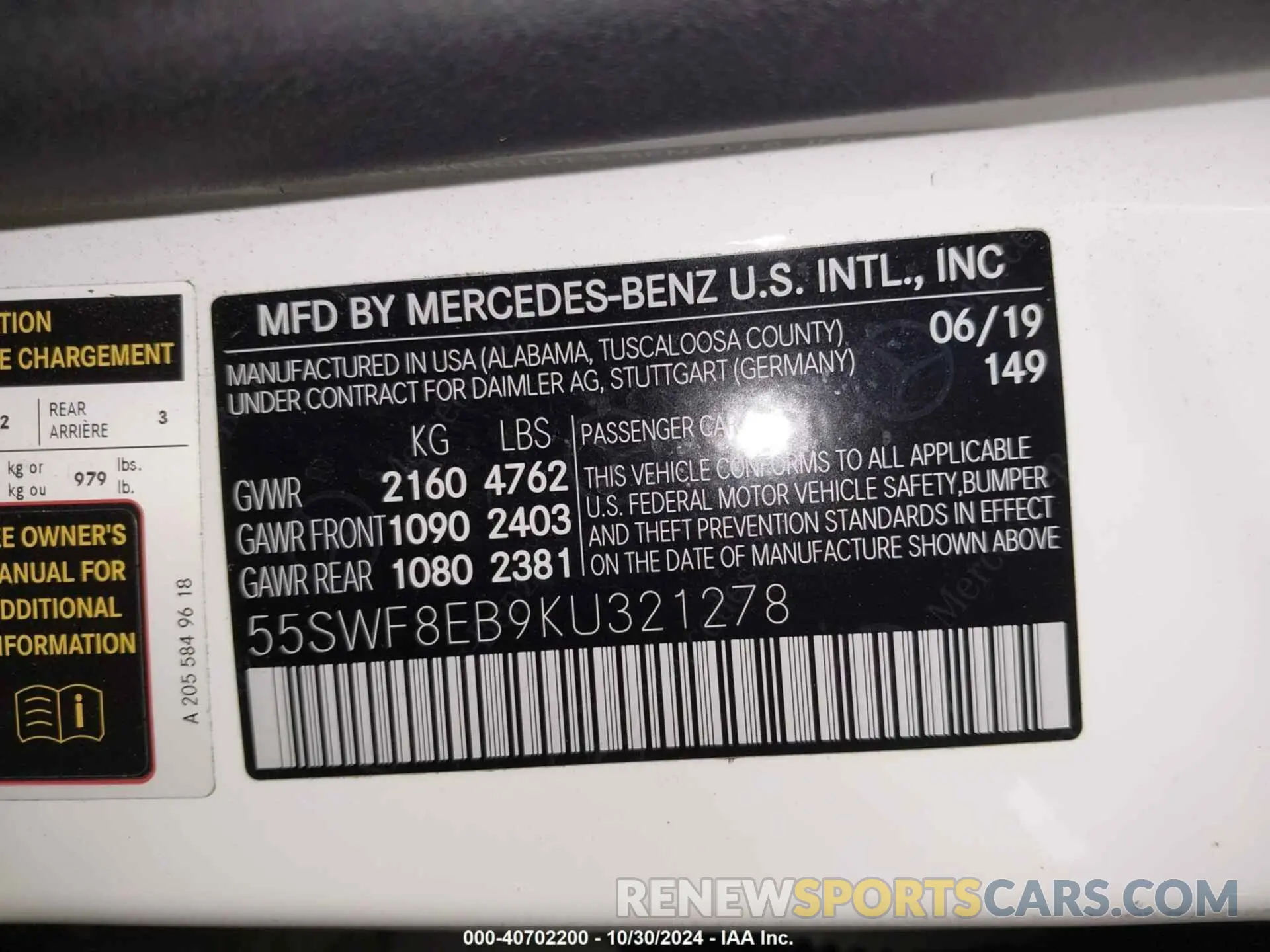 9 fotografías del automóvil dañado 55SWF8EB9KU321278 MERCEDES-BENZ C 300 2019