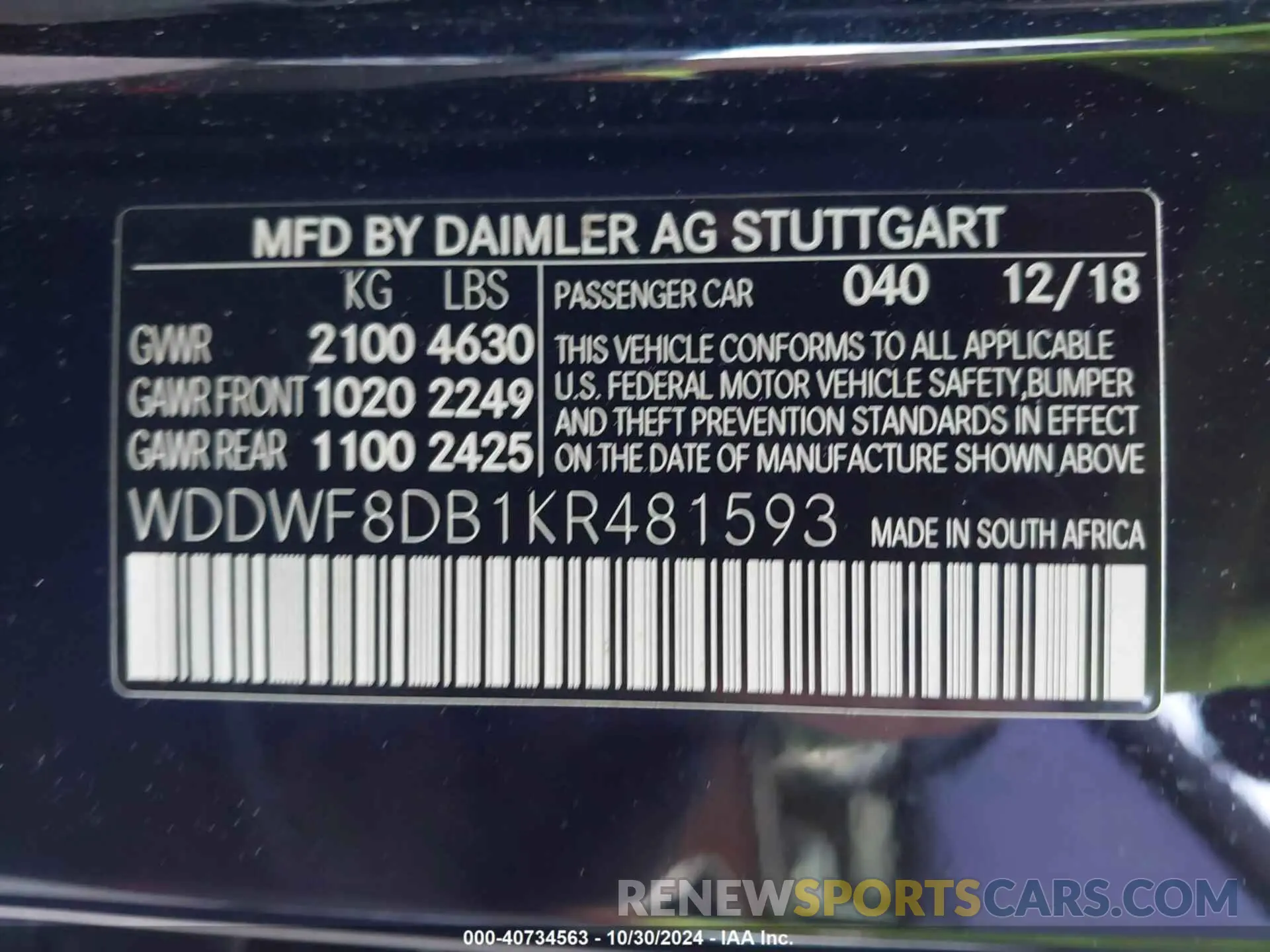 9 fotografías del automóvil dañado WDDWF8DB1KR481593 MERCEDES-BENZ C 300 2019