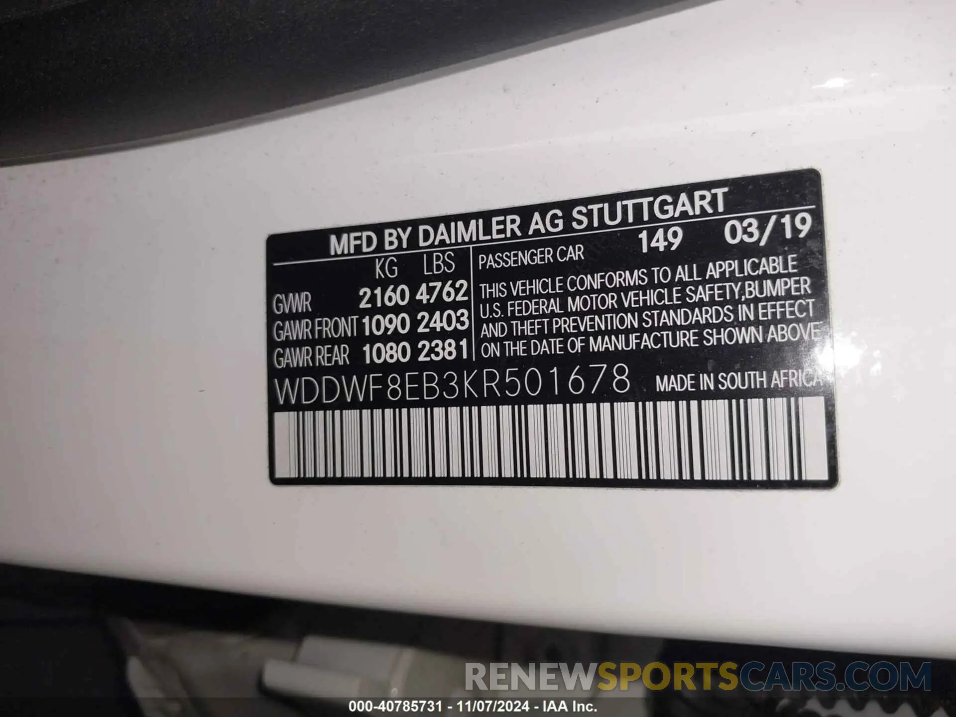 9 fotografías del automóvil dañado WDDWF8EB3KR501678 MERCEDES-BENZ C 300 2019