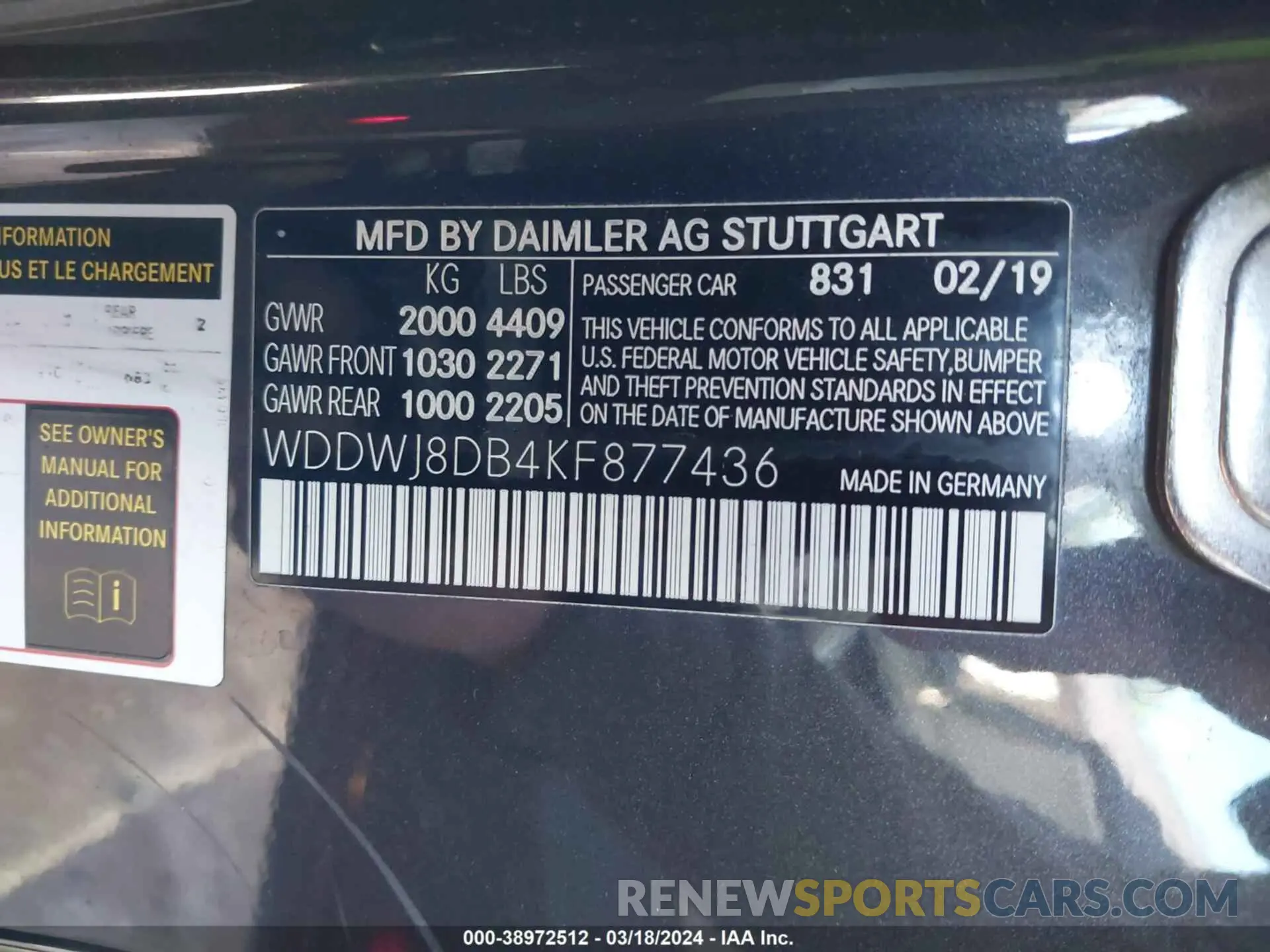 9 fotografías del automóvil dañado WDDWJ8DB4KF877436 MERCEDES-BENZ C 300 2019