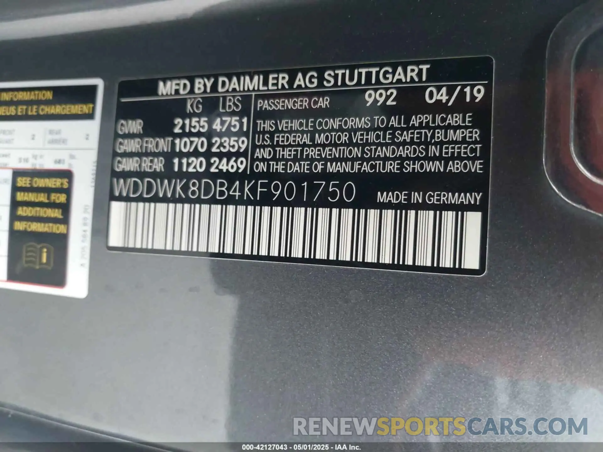 9 fotografías del automóvil dañado WDDWK8DB4KF901750 MERCEDES-BENZ C 300 2019