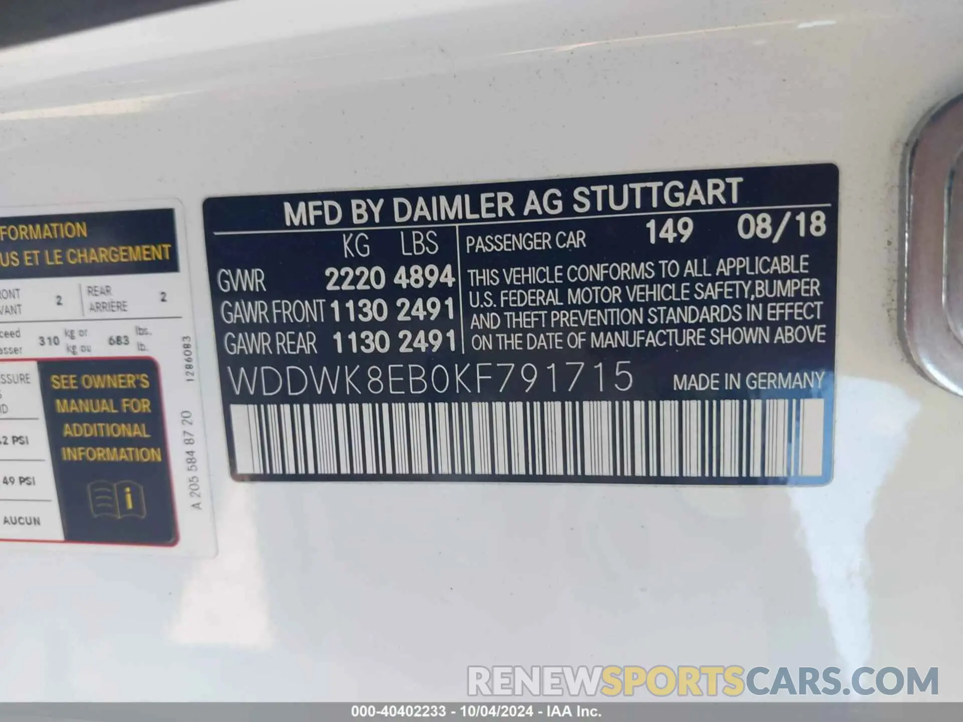 9 fotografías del automóvil dañado WDDWK8EB0KF791715 MERCEDES-BENZ C 300 2019