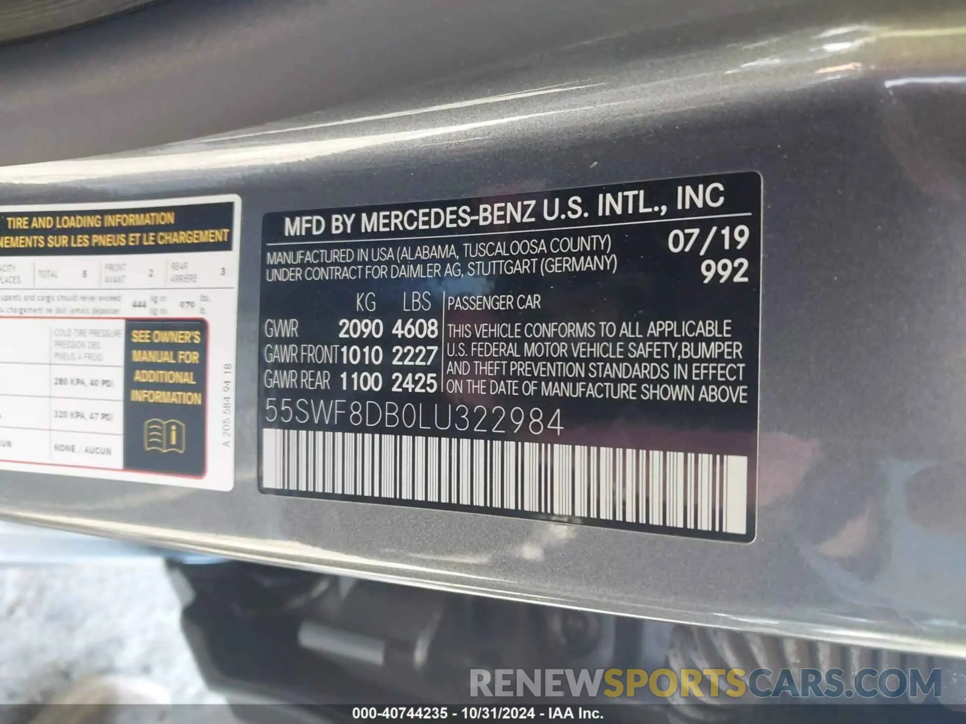 9 fotografías del automóvil dañado 55SWF8DB0LU322984 MERCEDES-BENZ C 300 2020