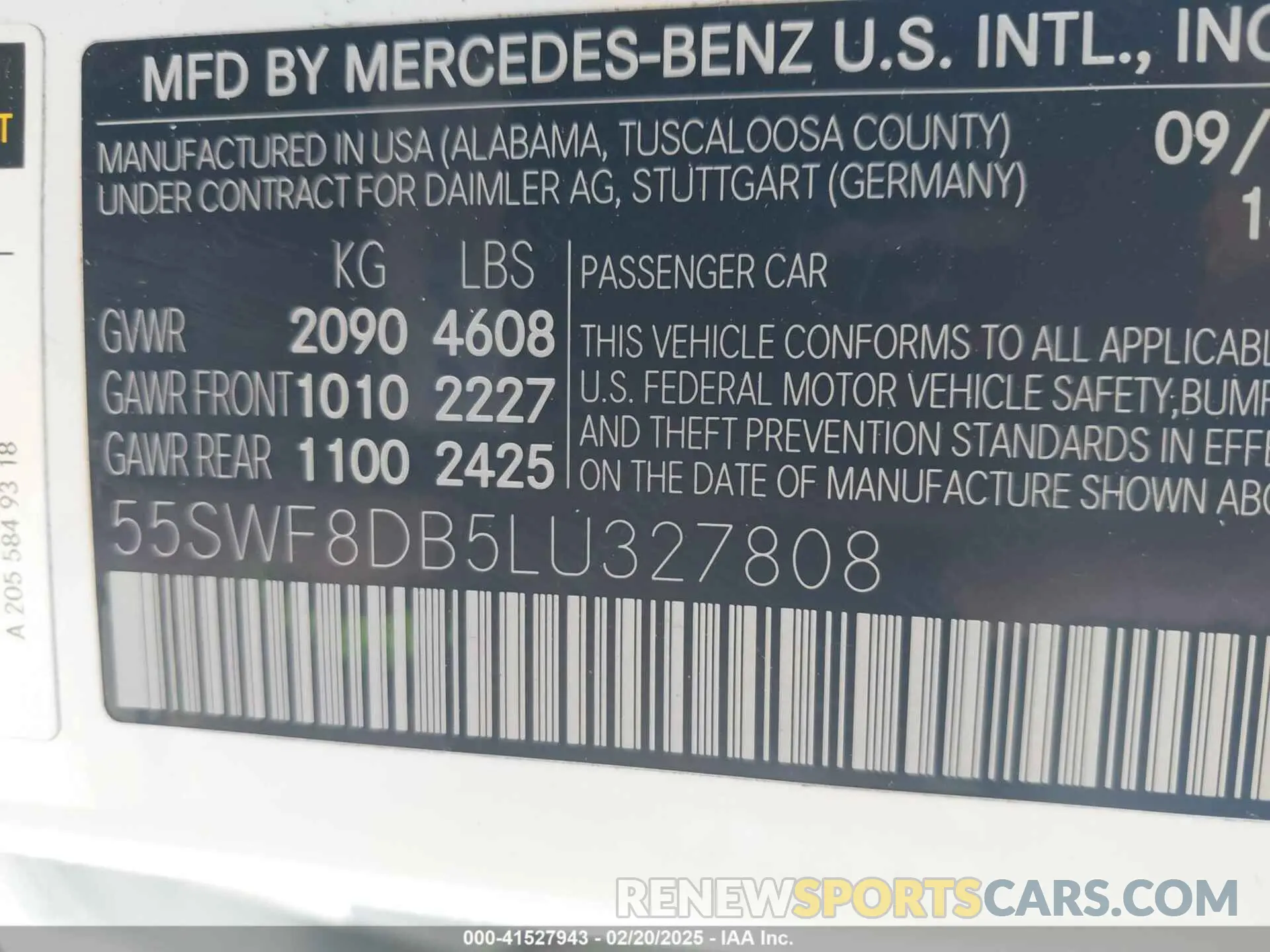 9 fotografías del automóvil dañado 55SWF8DB5LU327808 MERCEDES-BENZ C 300 2020