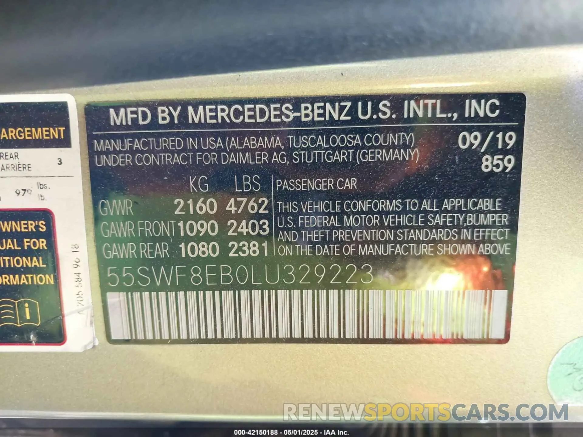9 fotografías del automóvil dañado 55SWF8EB0LU329223 MERCEDES-BENZ C 300 2020