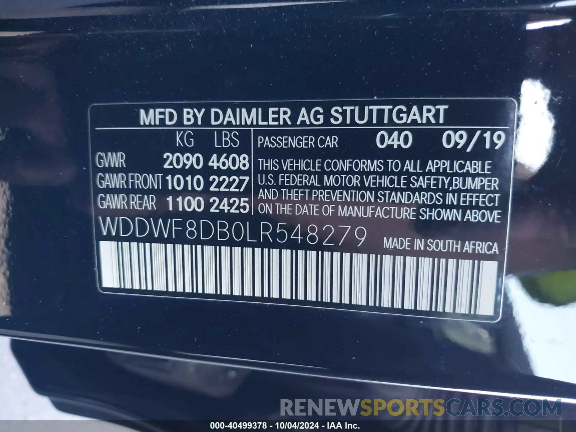 9 fotografías del automóvil dañado WDDWF8DB0LR548279 MERCEDES-BENZ C 300 2020