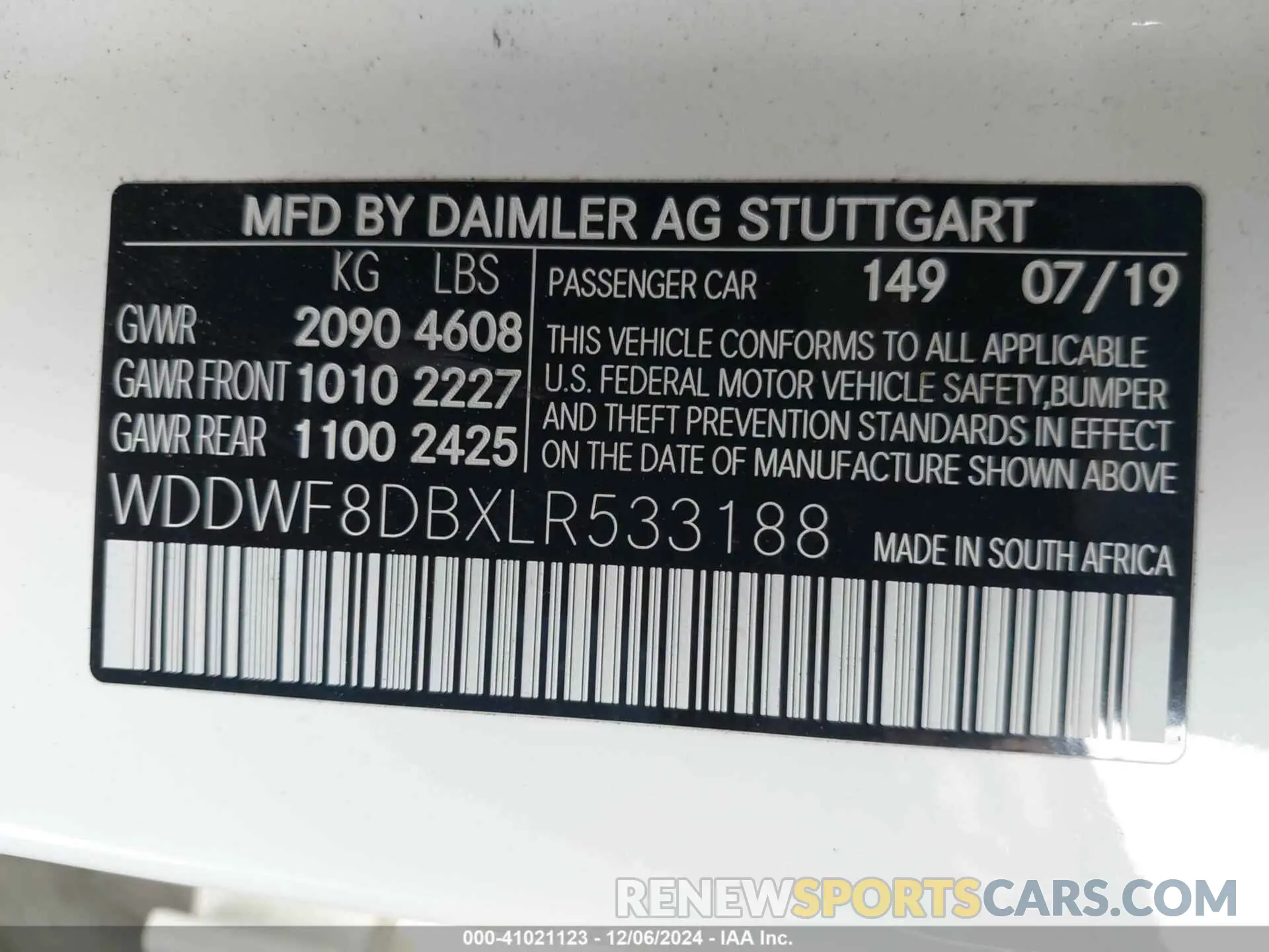 9 fotografías del automóvil dañado WDDWF8DBXLR533188 MERCEDES-BENZ C 300 2020