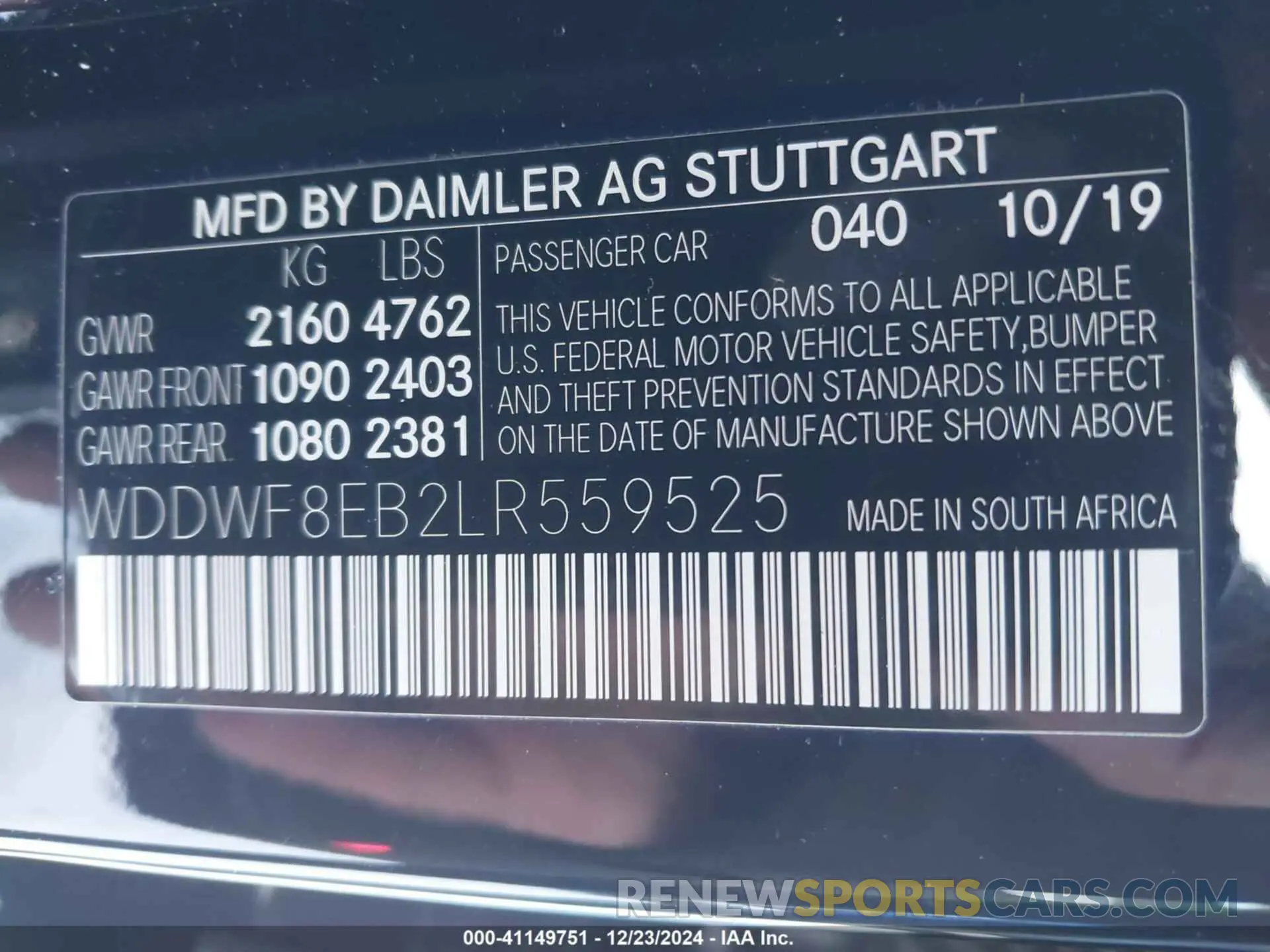 9 fotografías del automóvil dañado WDDWF8EB2LR559525 MERCEDES-BENZ C 300 2020