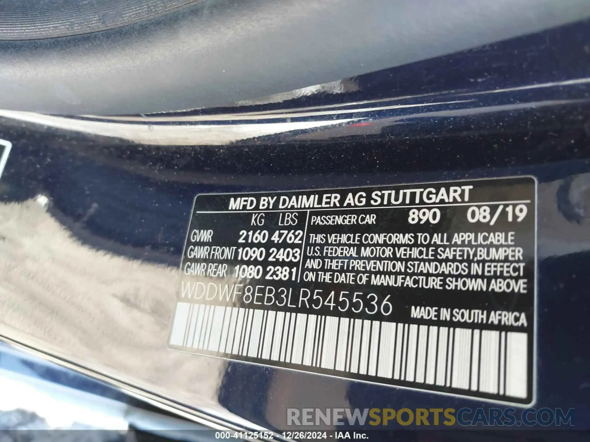 9 fotografías del automóvil dañado WDDWF8EB3LR545536 MERCEDES-BENZ C 300 2020