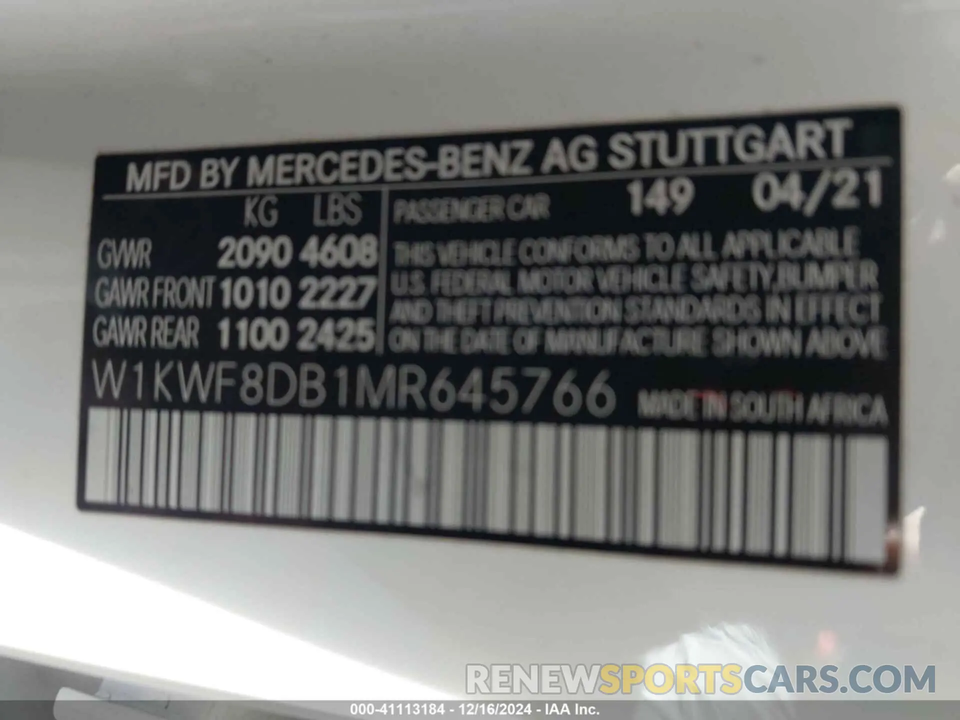 9 fotografías del automóvil dañado W1KWF8DB1MR645766 MERCEDES-BENZ C 300 2021